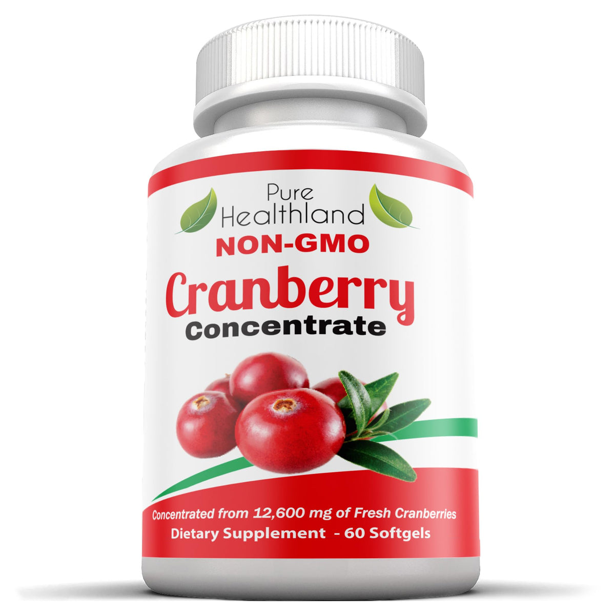 Pure Healthland frasco delantero mostrando 60 softgels y etiqueta clara