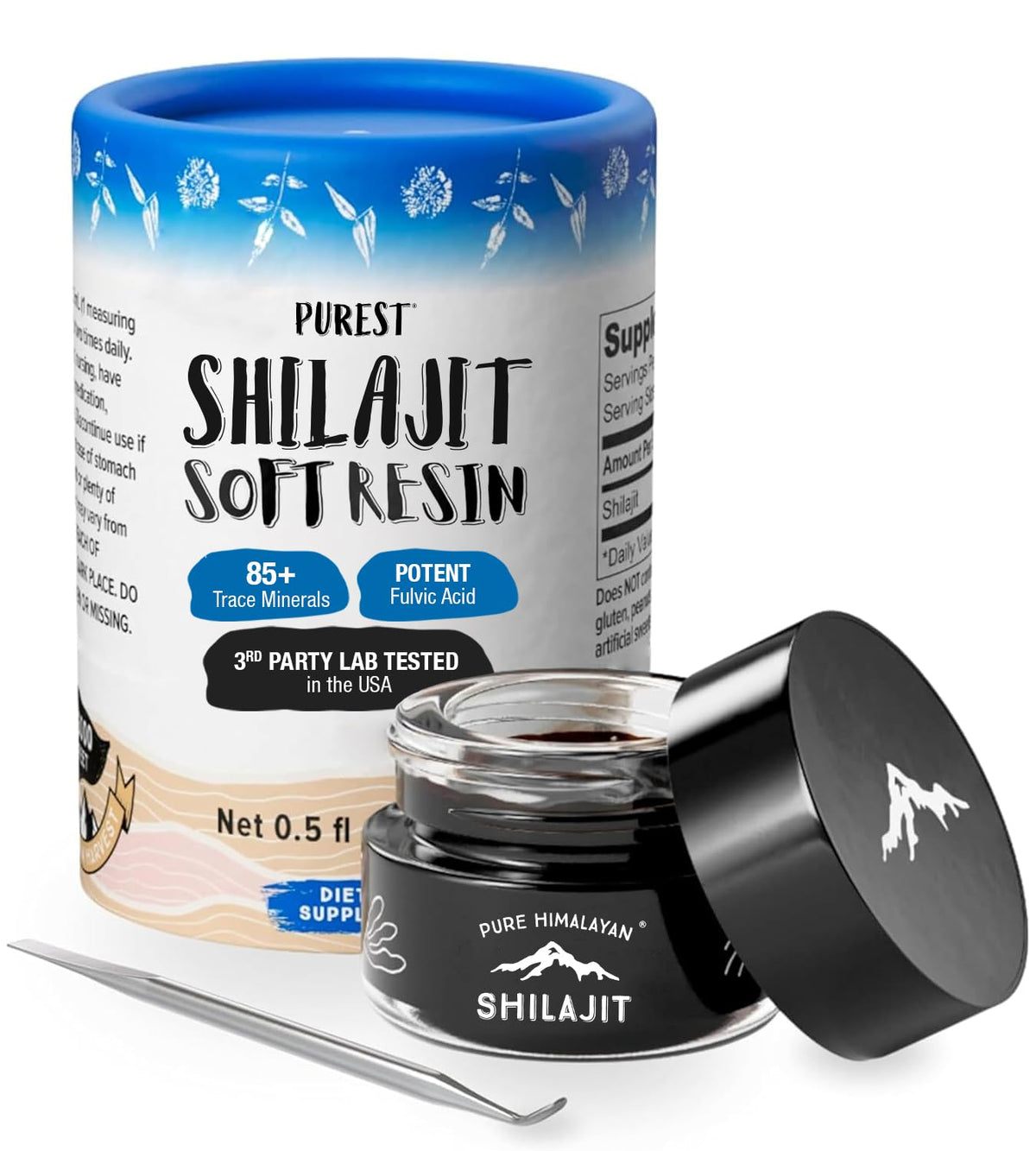 Pure Himalayan Shilajit frasco delantero mostrando embalaje y protección
