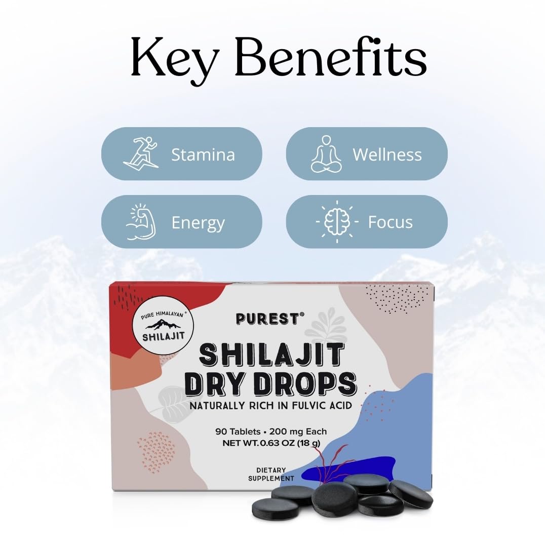 Pure Himalayan Shilajit detalle de tabletas secas y textura, fácil dosificación