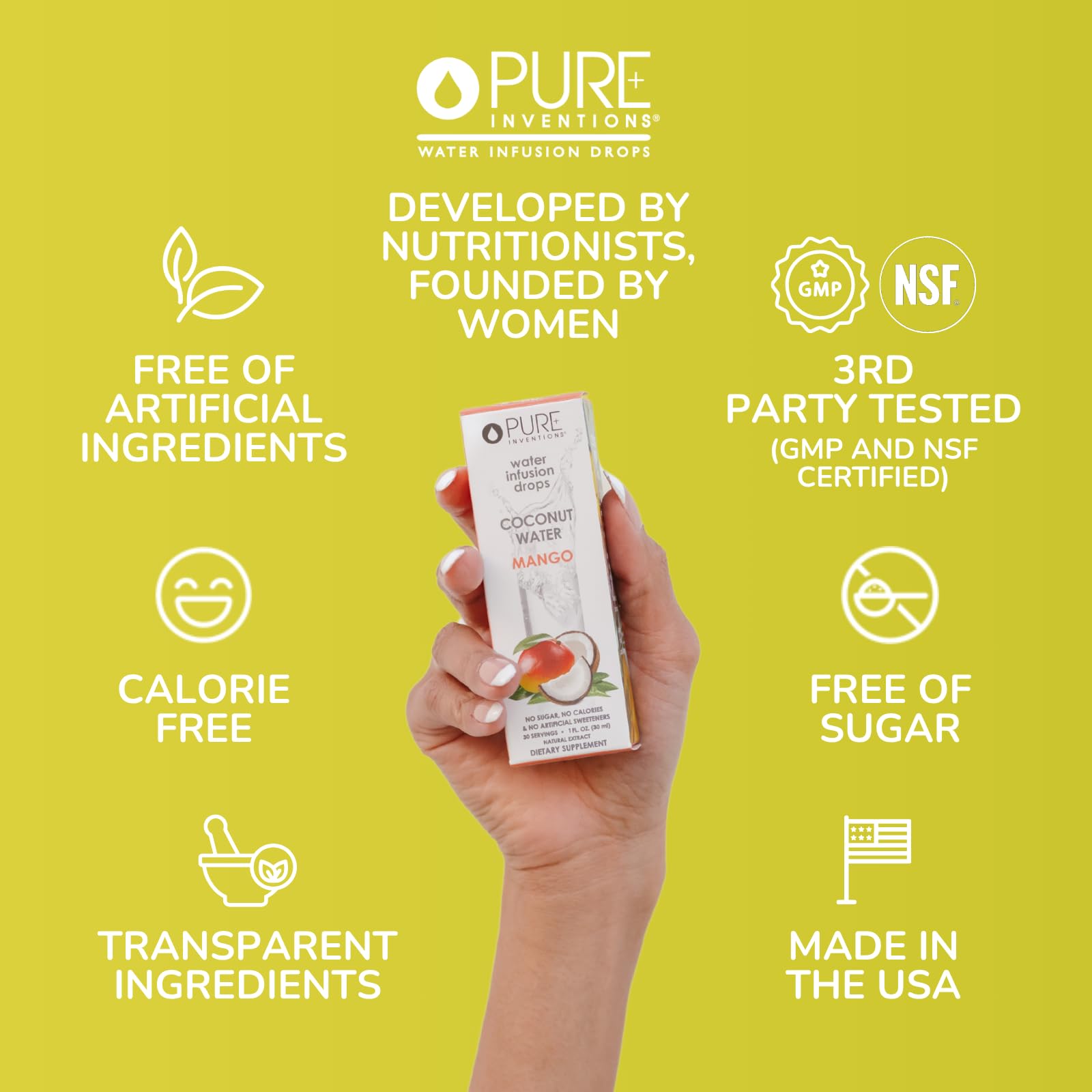 Pure Inventions etiqueta en primer plano con ingredientes limpios