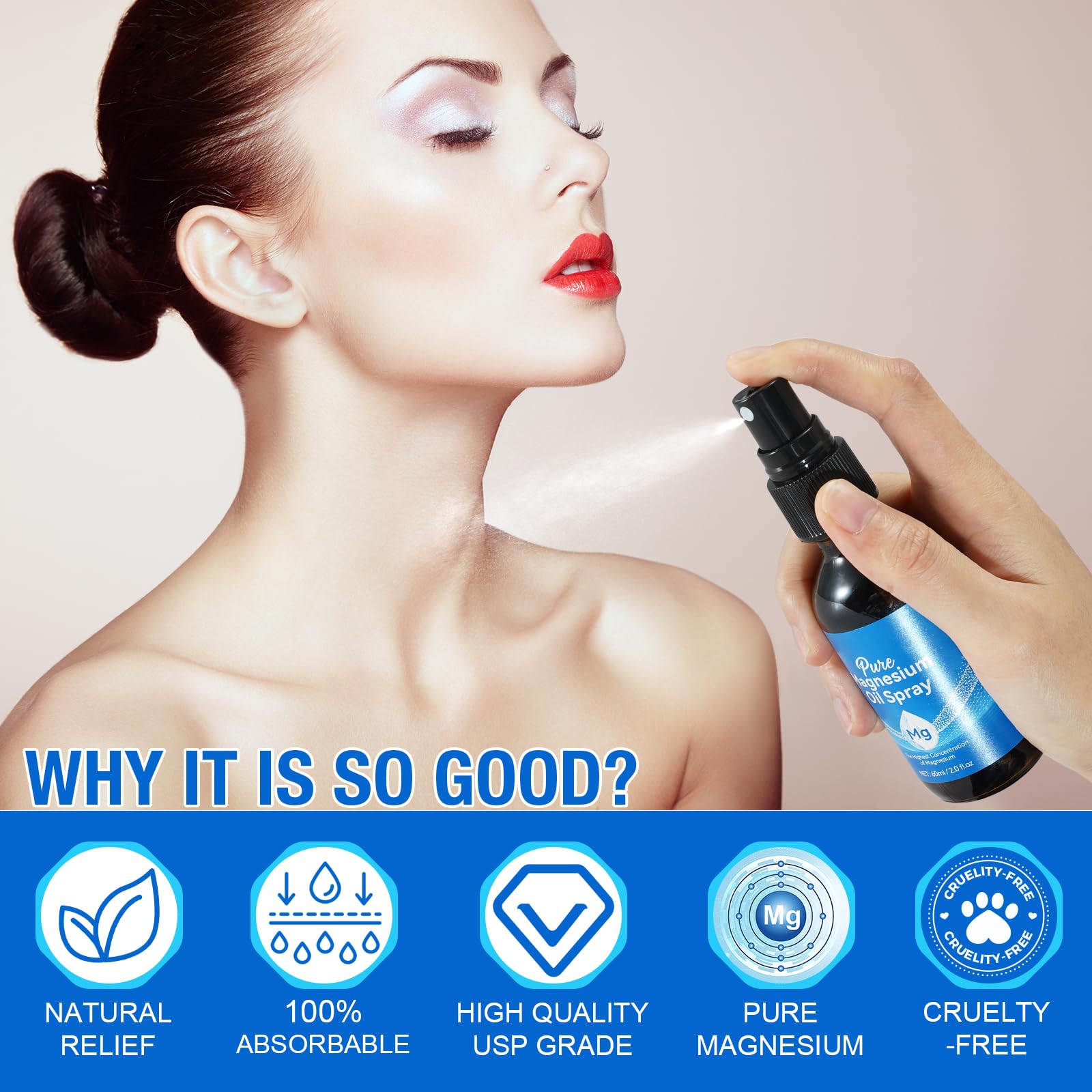Pure Magnesium Oil Spray comparación de tamaño para transportarlo en el bolso