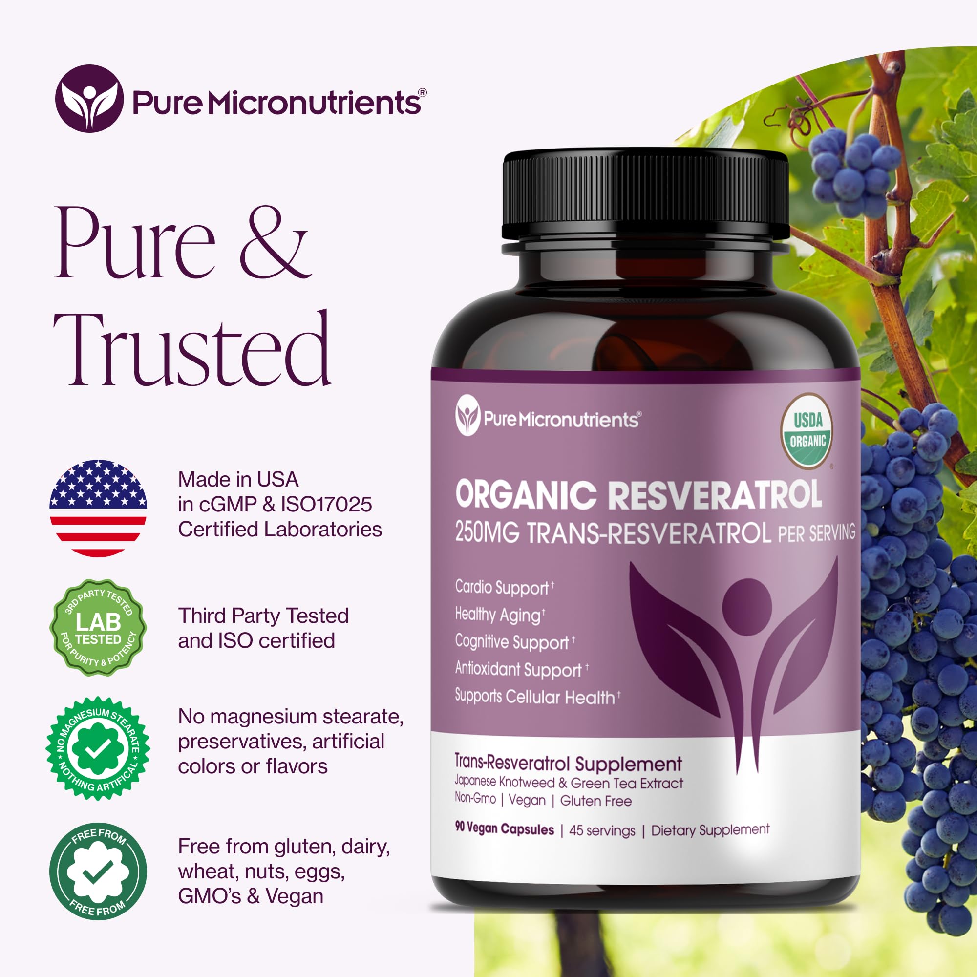 Pure Micronutrients sellos de certificación orgánica y pruebas de terceros