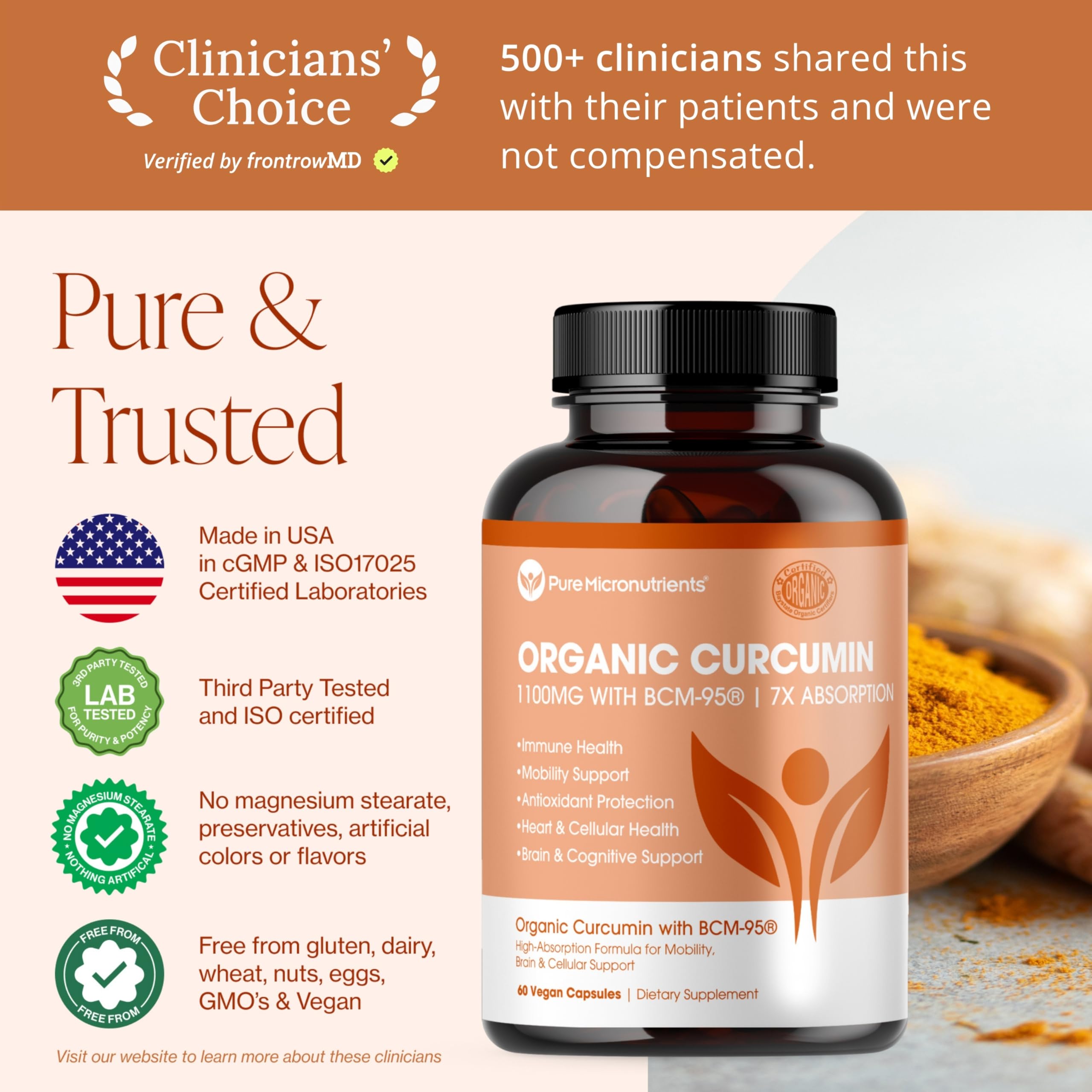 Pure Micronutrients suplemento junto a una comida saludable para uso diario práctico