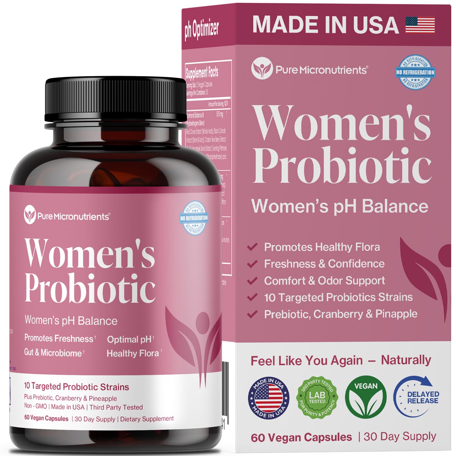 Pure Micronutrients frontal del empaque mostrando cantidad y diseño, conveniencia diaria