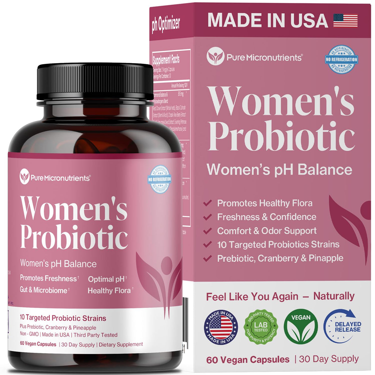 Pure Micronutrients frontal del empaque mostrando cantidad y diseño, conveniencia diaria