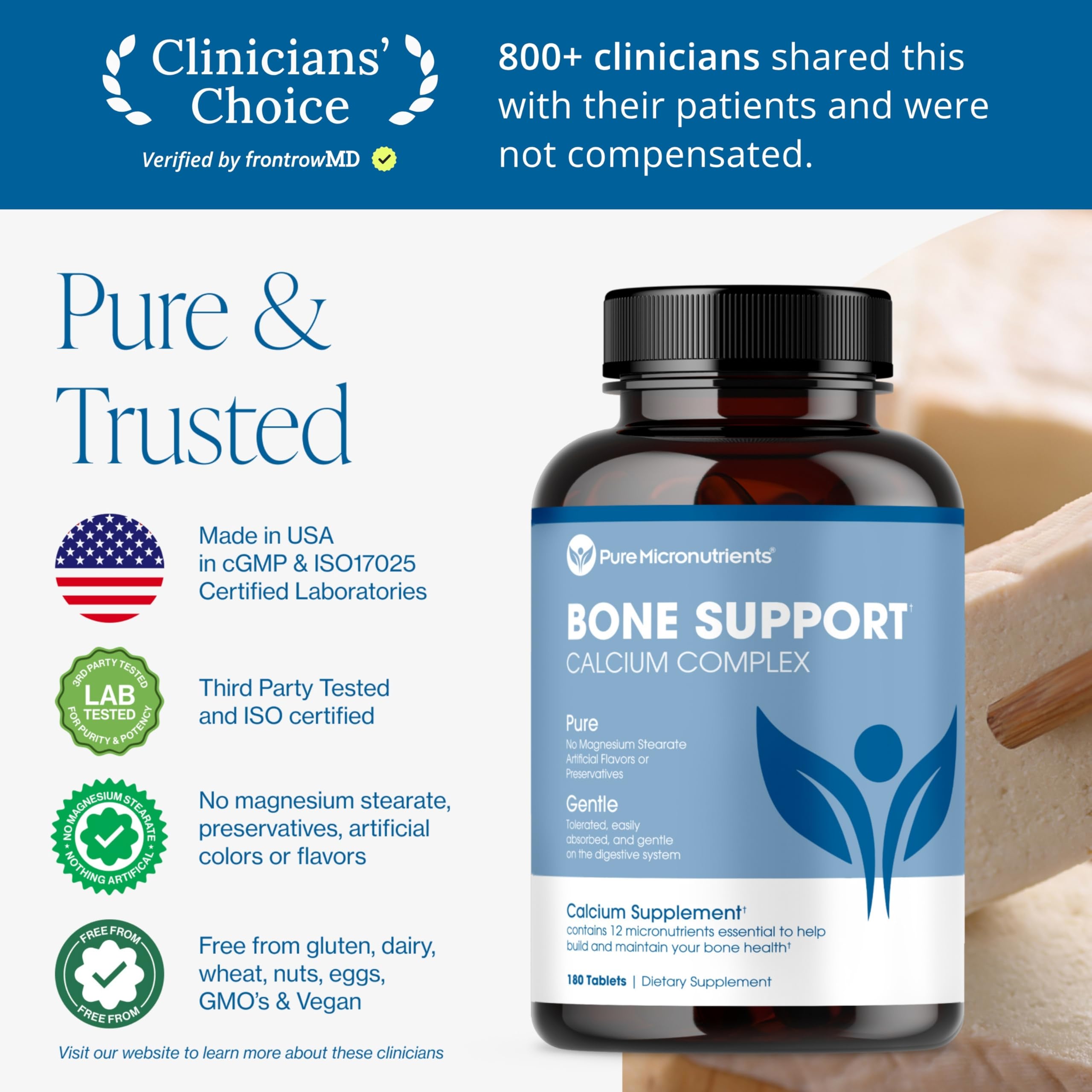 Pure Micronutrients tableta en mano que demuestra tamaño fácil de tragar