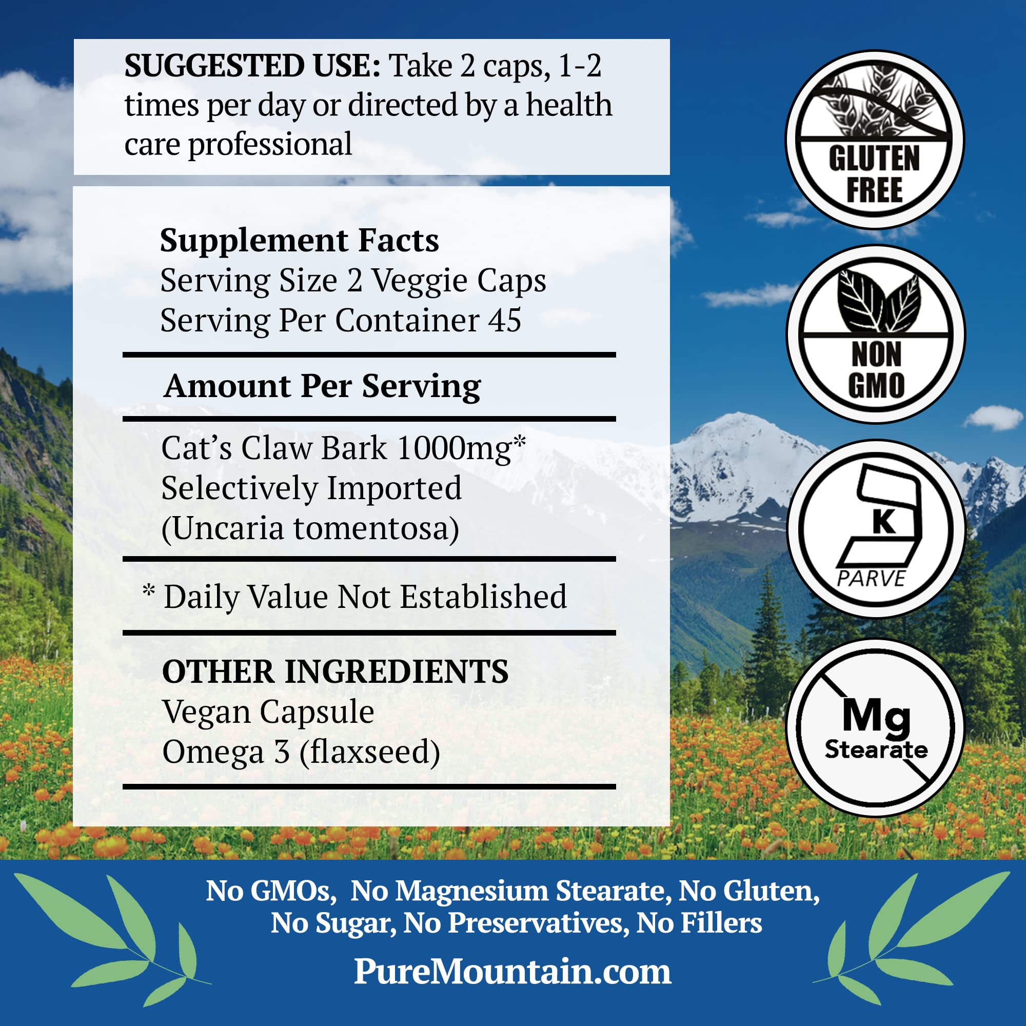 Pure Mountain Botanicals primer plano de cápsulas vegetales y textura del polvo de corteza