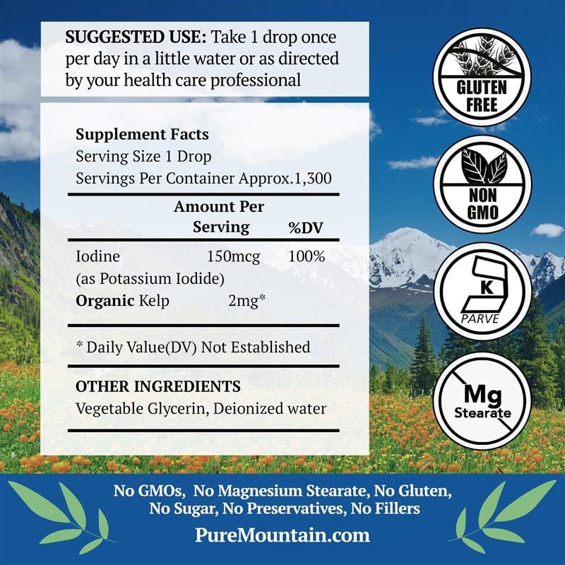 Pure Mountain Botanicals cuentagotas en detalle para medición precisa de yodo