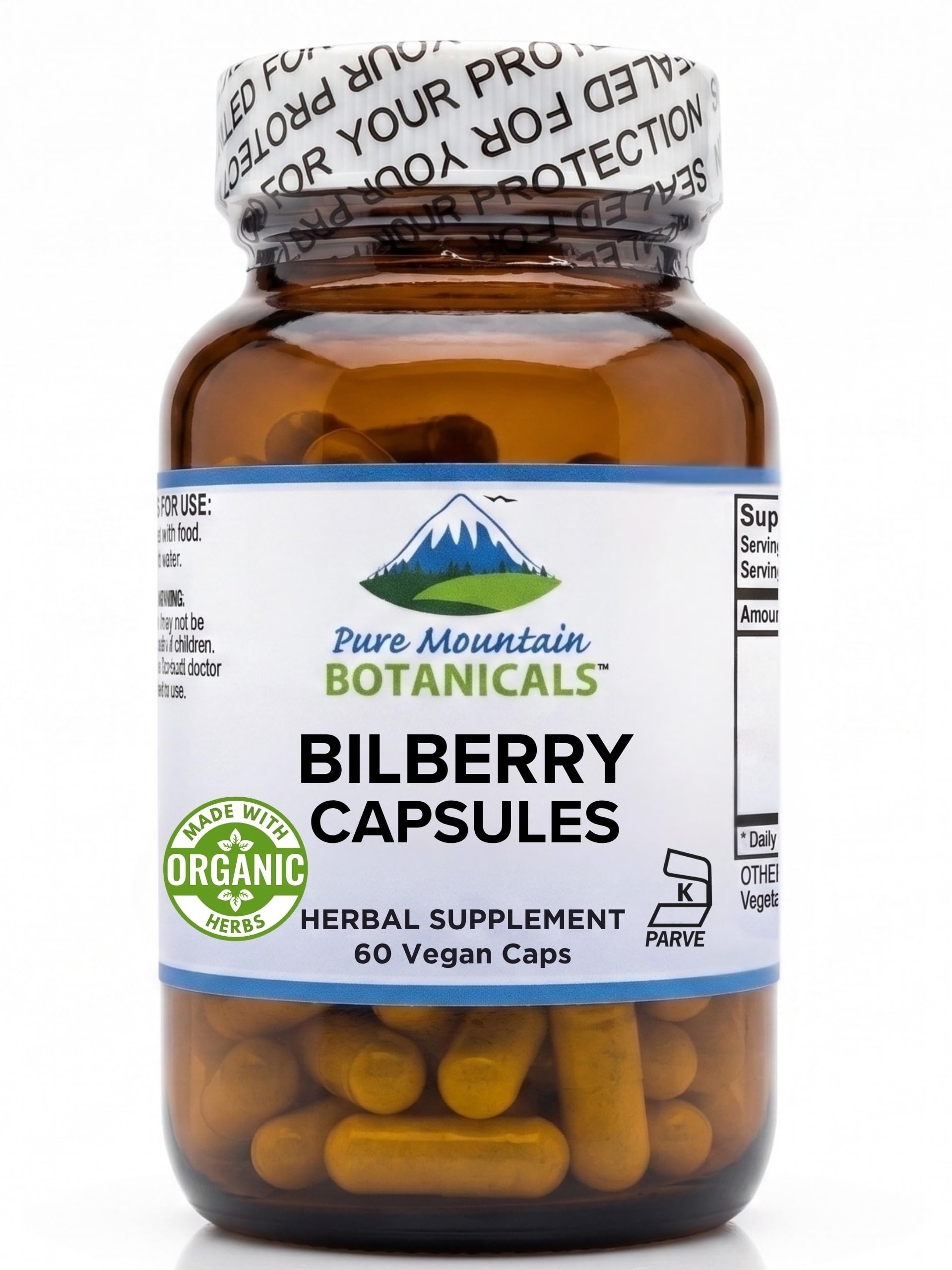 Pure Mountain Botanicals envase frontal claro que muestra la fórmula dual y certificaciones