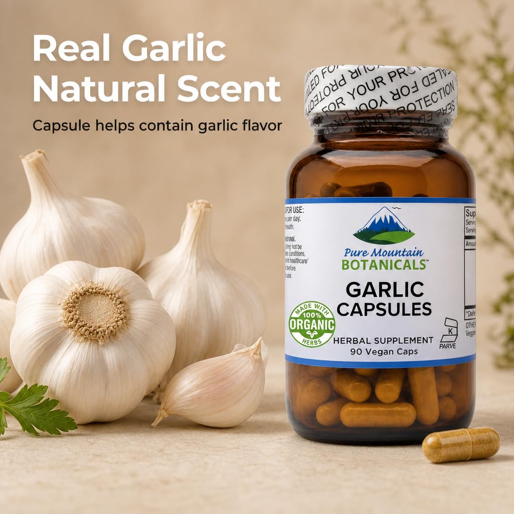 Pure Mountain Botanicals bulbos de ajo frescos que ilustran el ingrediente natural