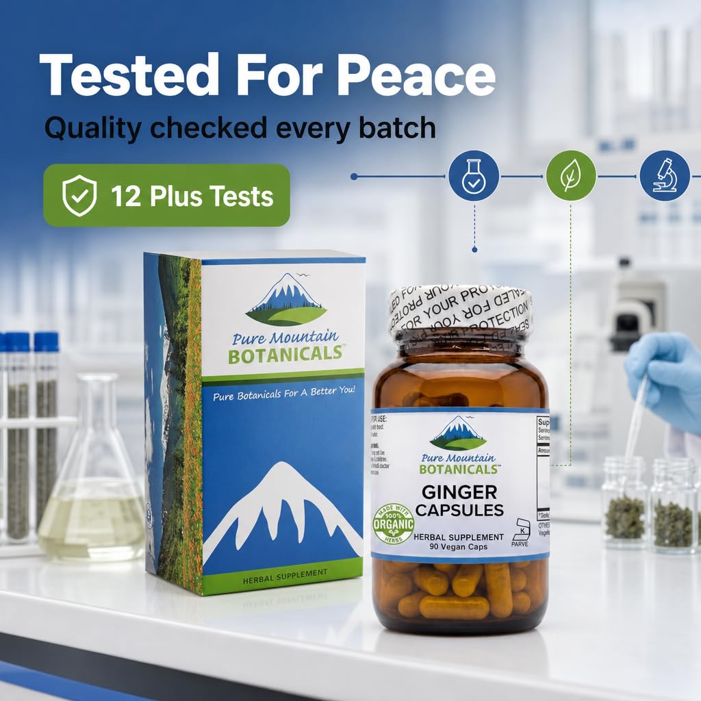 Pure Mountain Botanicals raíz de jengibre seca como fuente orgánica del suplemento