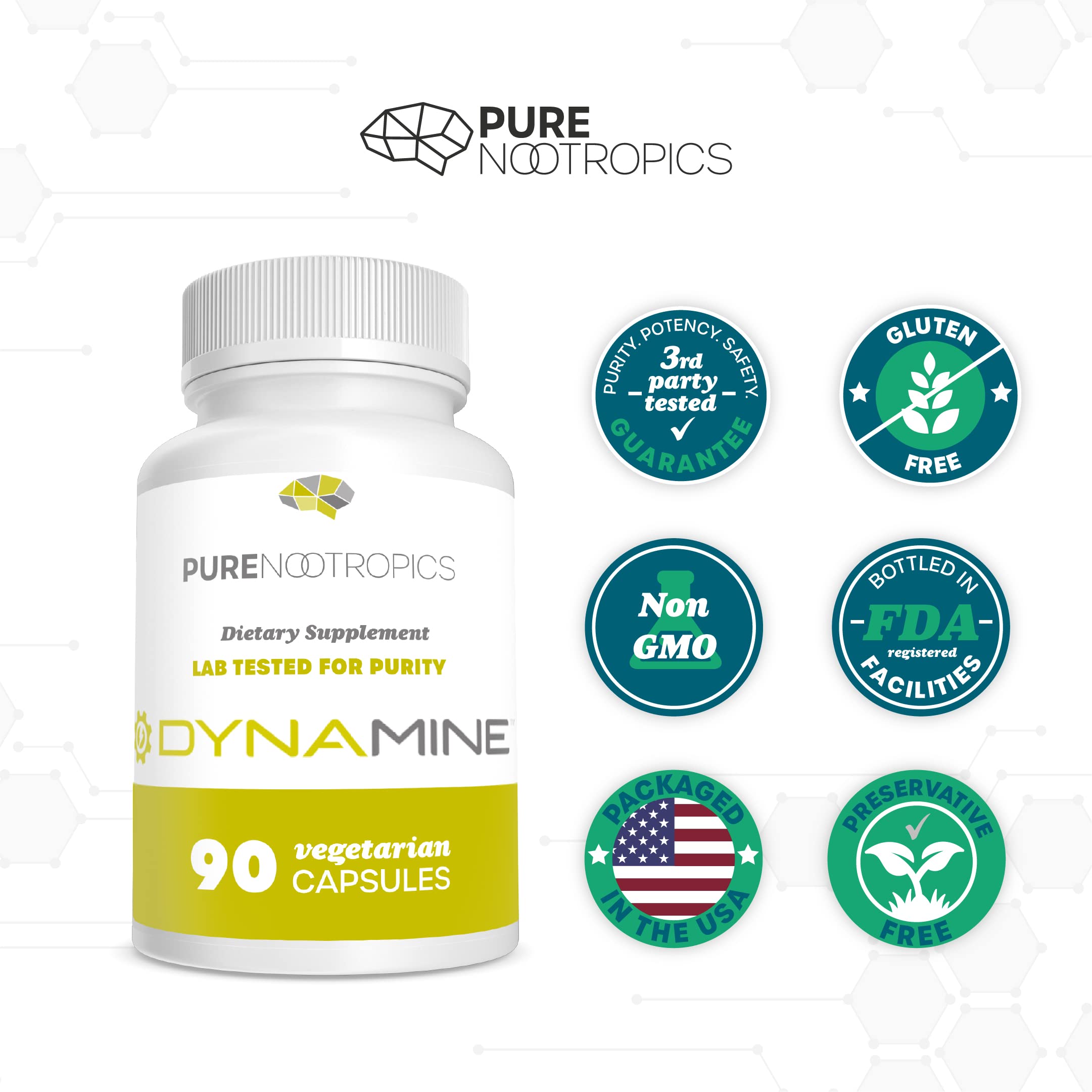 Pure Nootropics comparación de tamaño en mano para dosificación clara
