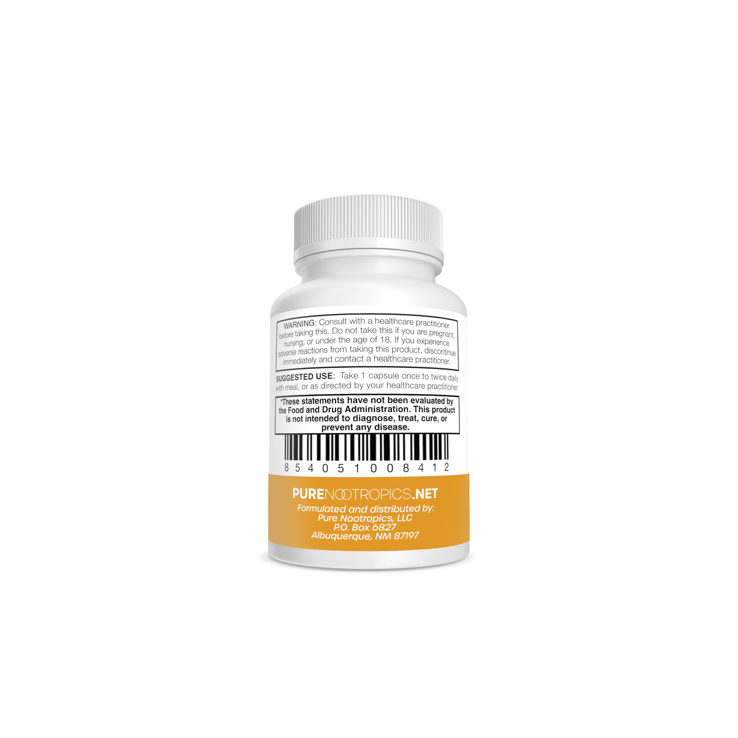 Pure Nootropics detalle de etiqueta con dosis y fecha de caducidad visible