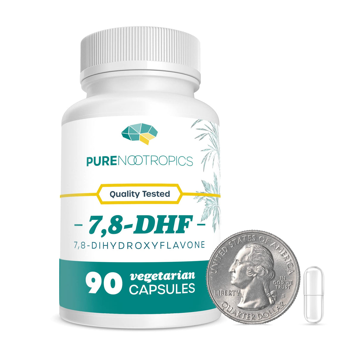 Pure Nootropics frasco frontal 7,8-DHF mostrando etiqueta clara y dosis