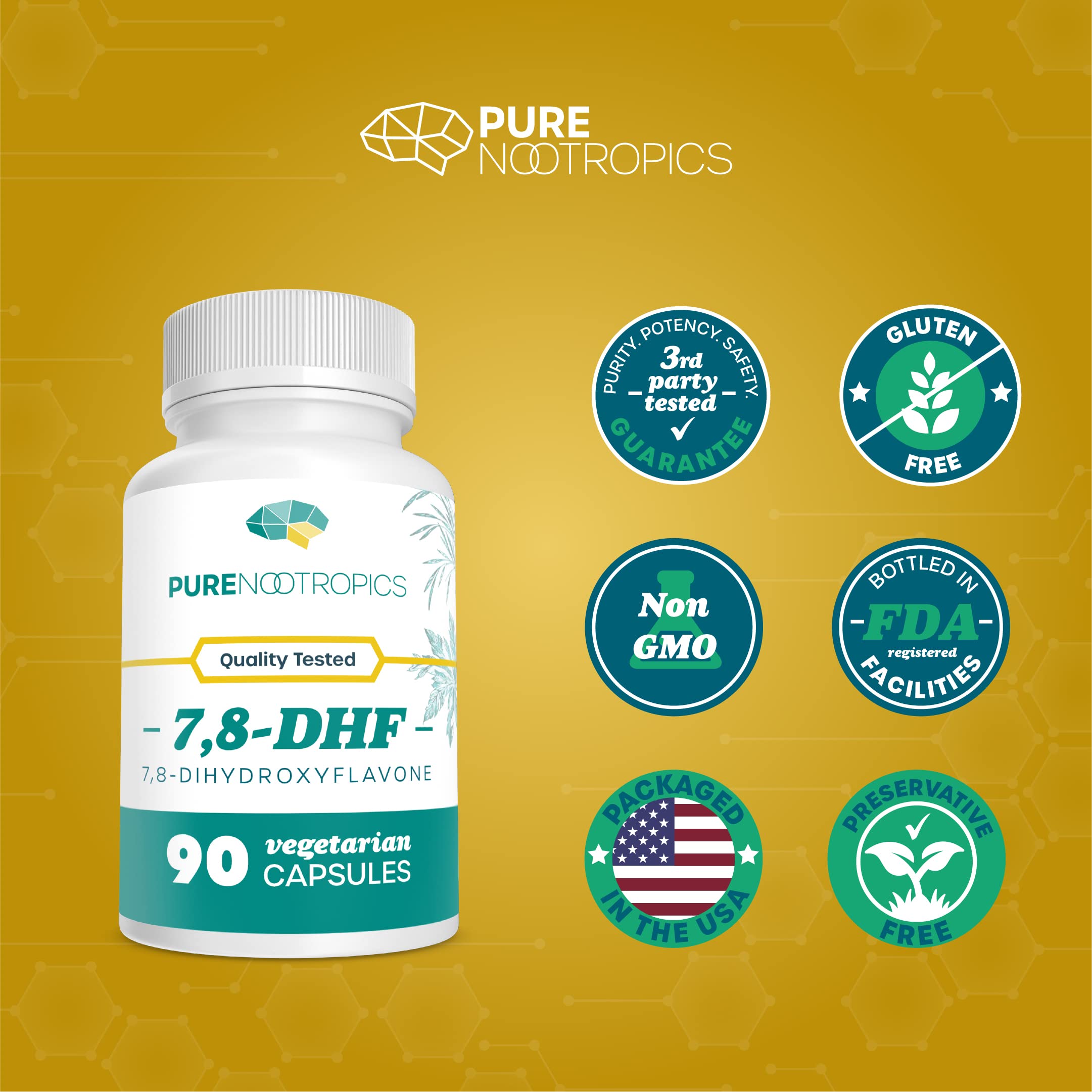 Pure Nootropics persona sosteniendo frasco para uso diario conveniente