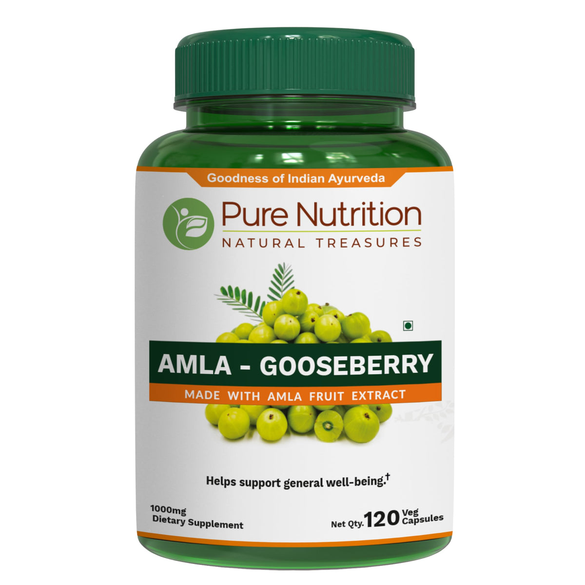 Pure Nutrition envase frontal de Amla mostrando presentación y beneficio vegano