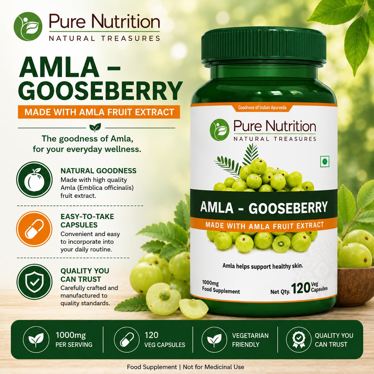 Pure Nutrition polvo de Amla en cuchara mostrando concentración y consistencia