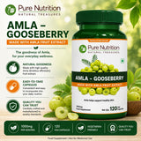 Pure Nutrition polvo de Amla en cuchara mostrando concentración y consistencia