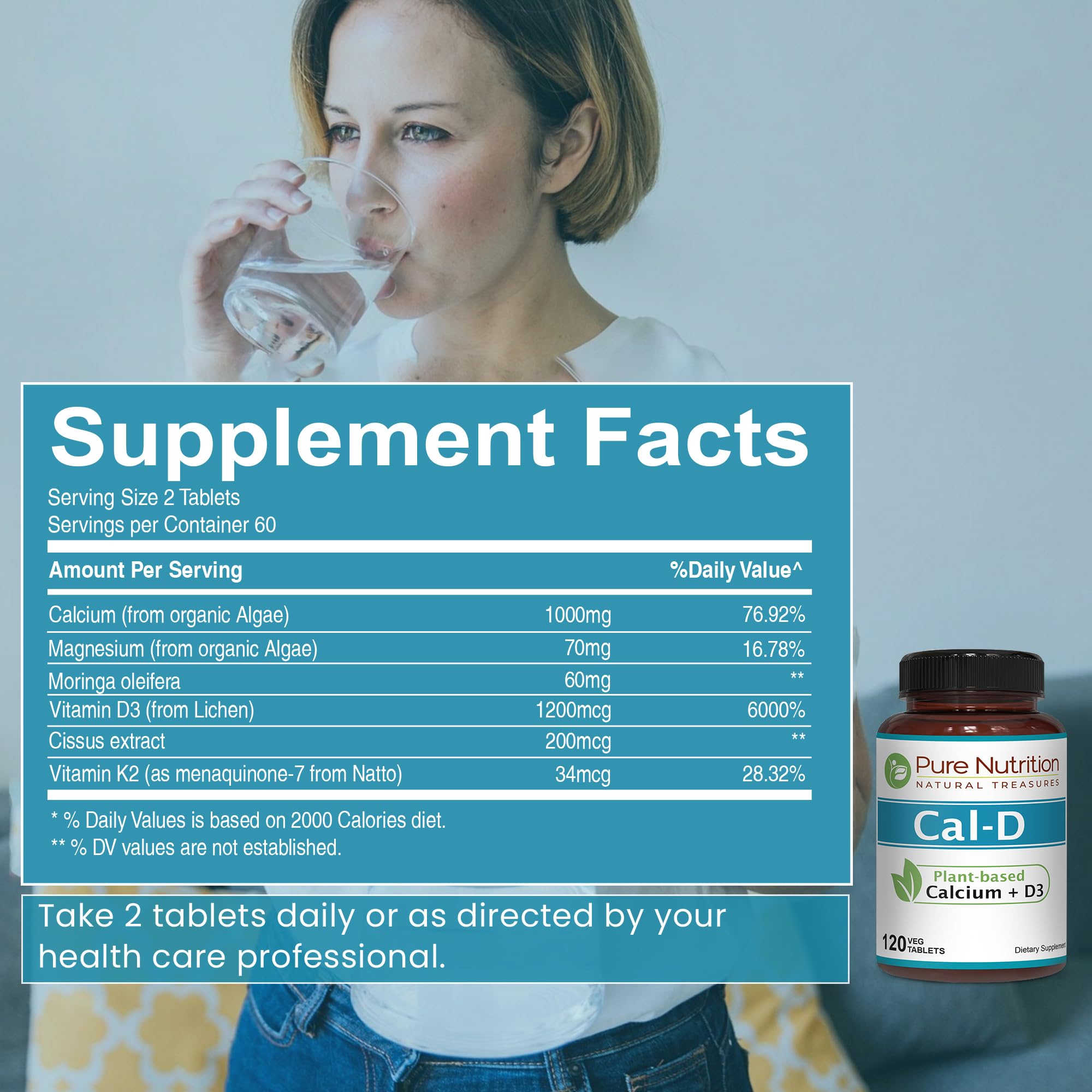 Pure Nutrition tableta en mano para comparar tamaño y facilidad de uso