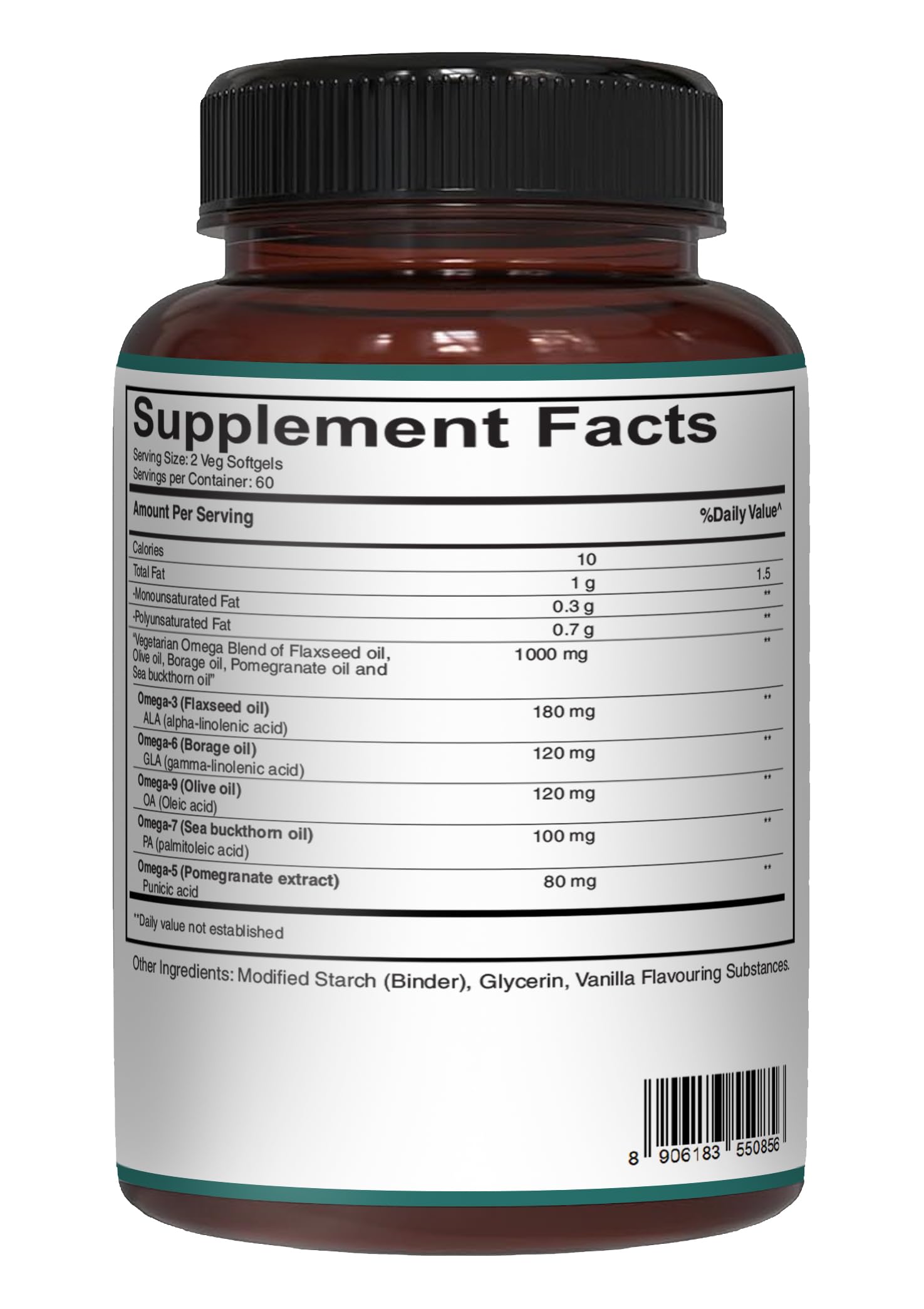 PURE NUTRITION etiqueta con información de Omegas y claims sin gluten