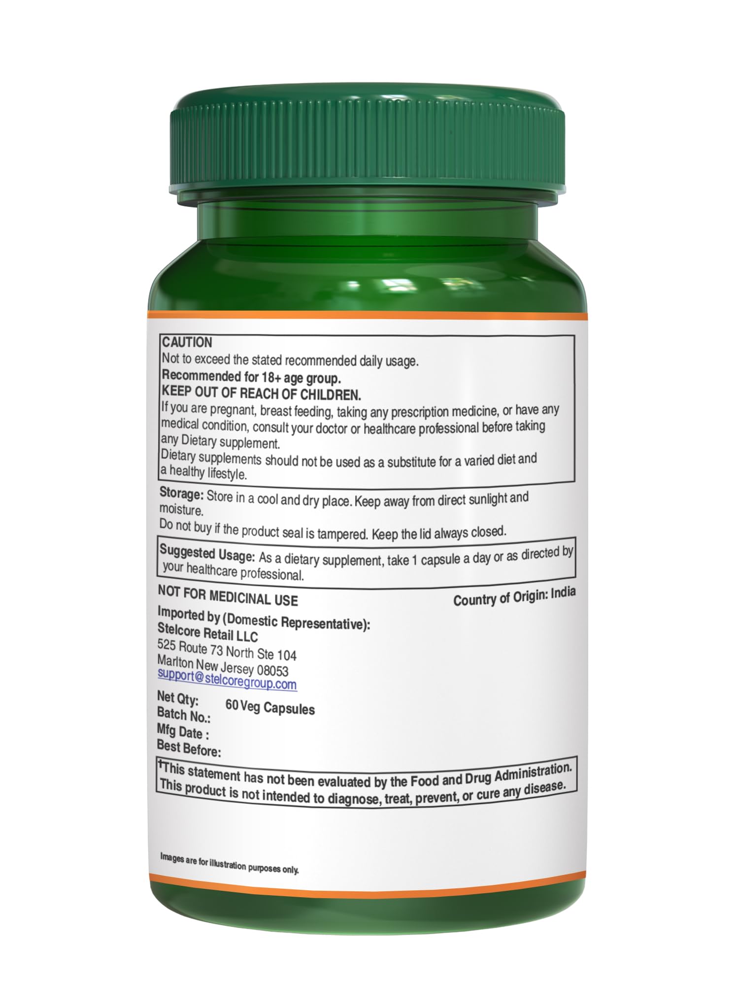 PURE NUTRITION NATURAL TREASURES comparación tamaño del frasco y cápsulas para 60 días