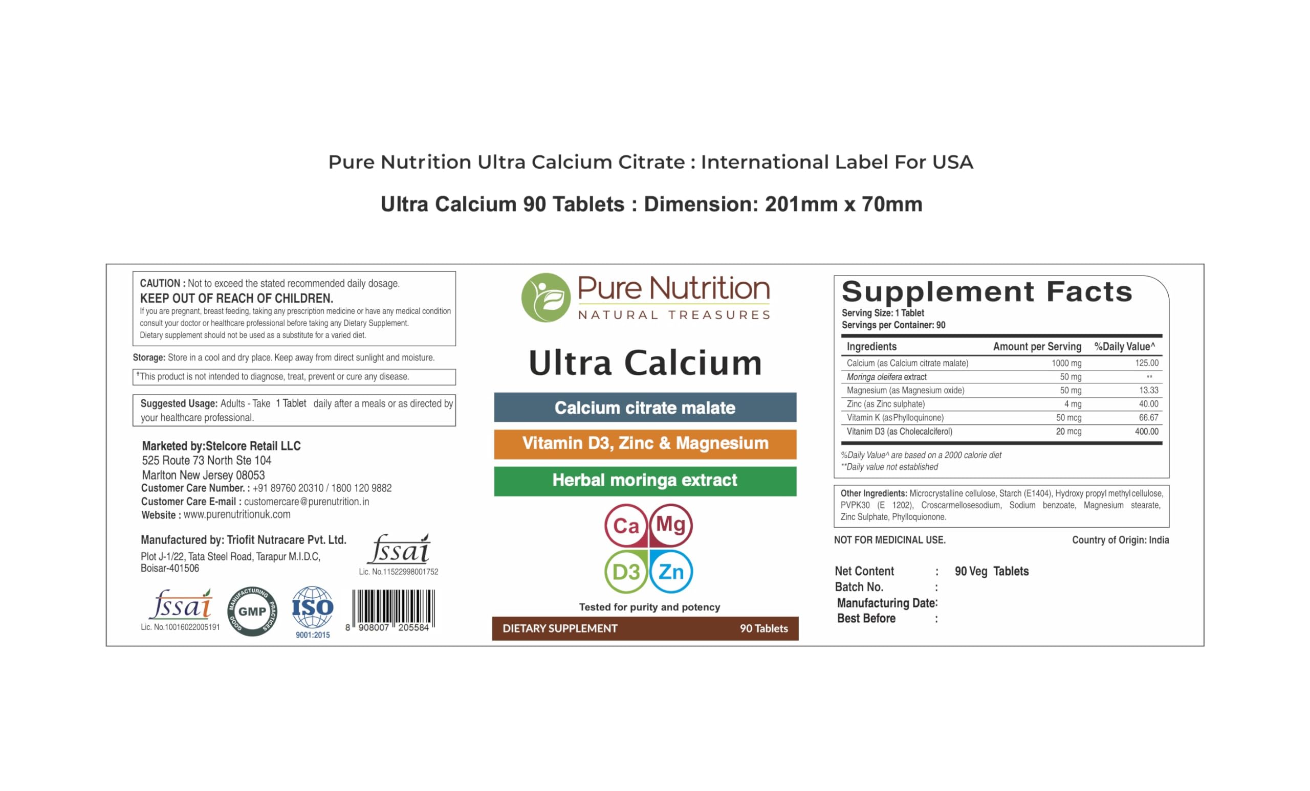 Pure Nutrition comparación de tamaño de la tableta y facilidad de ingestión