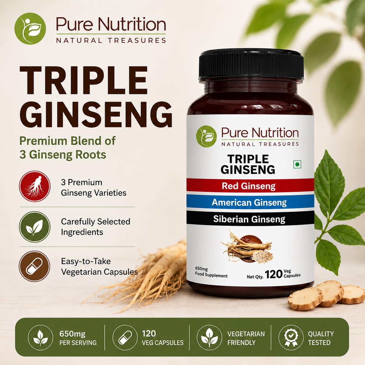 Pure Nutrition polvo de extracto en primer plano, evidencia de calidad y pureza