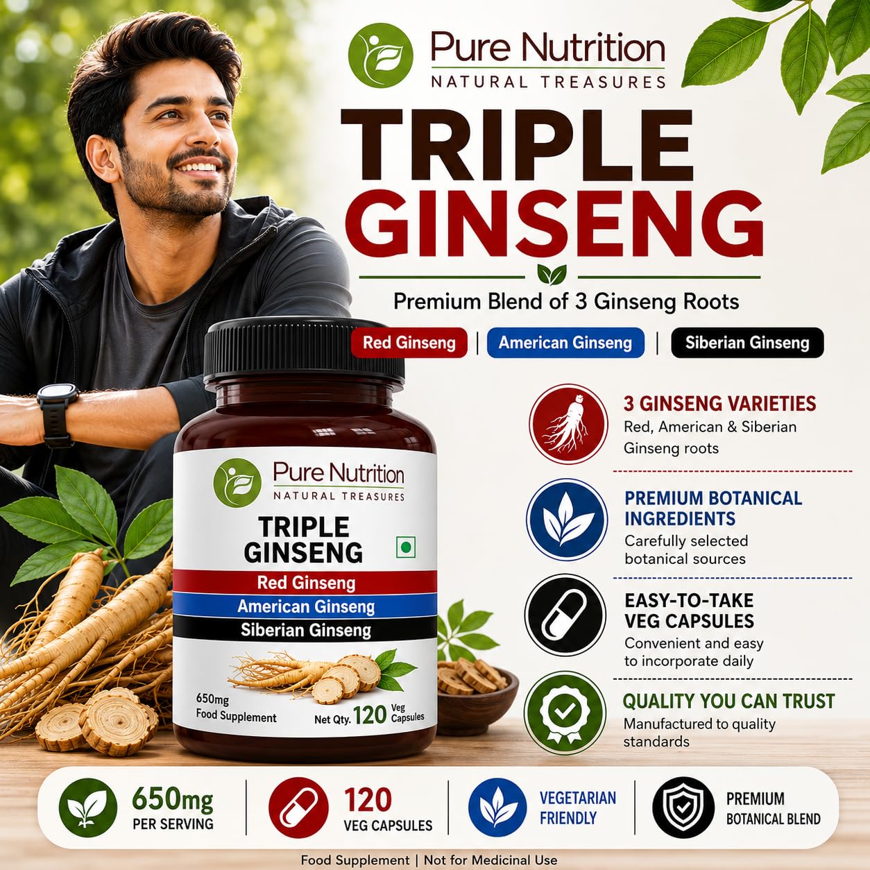 Pure Nutrition cápsula en mano mostrando tamaño y facilidad de toma para usuarios
