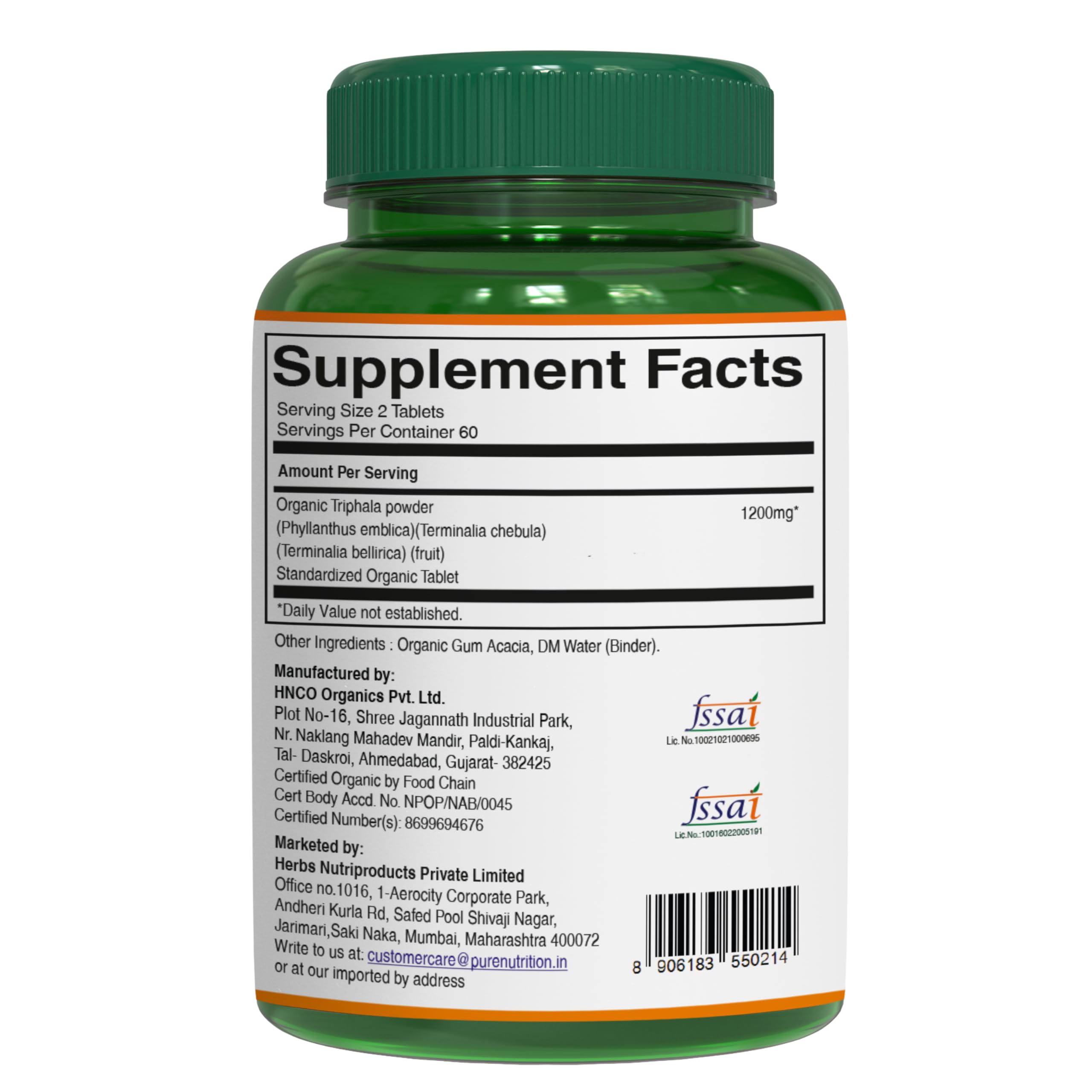 Pure Nutrition etiqueta con lista de ingredientes y certificados USDA Organic visibles