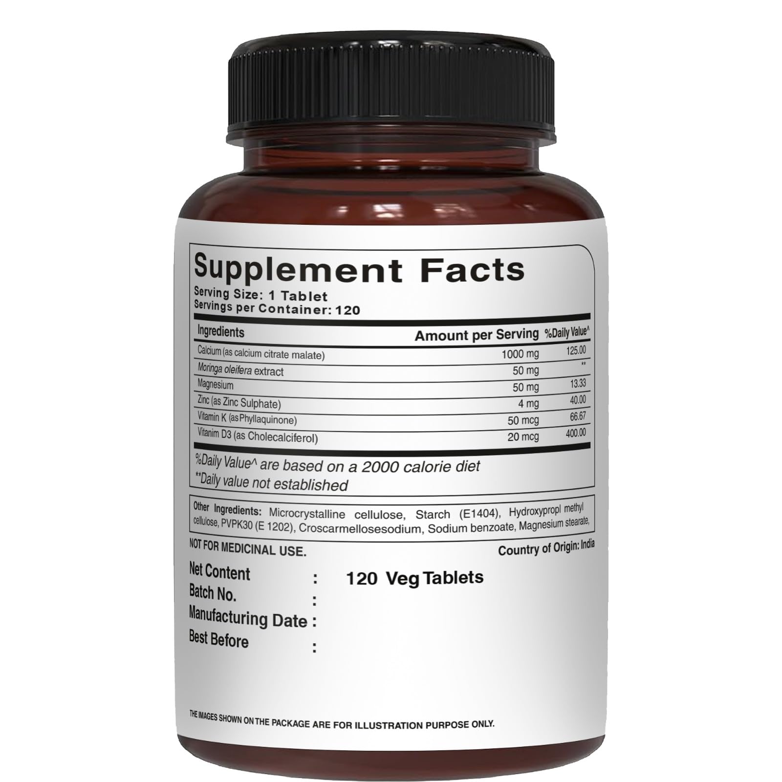 PURE NUTRITION comparación de tamaño del comprimido junto a moneda