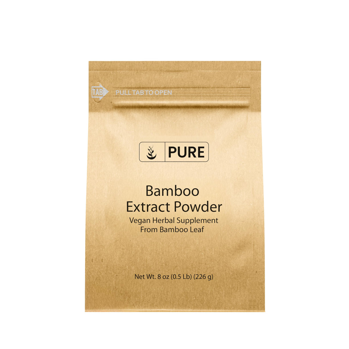 PURE ORIGINAL INGREDIENTS frasco frontal mostrando el extracto de bambú, presentación clara