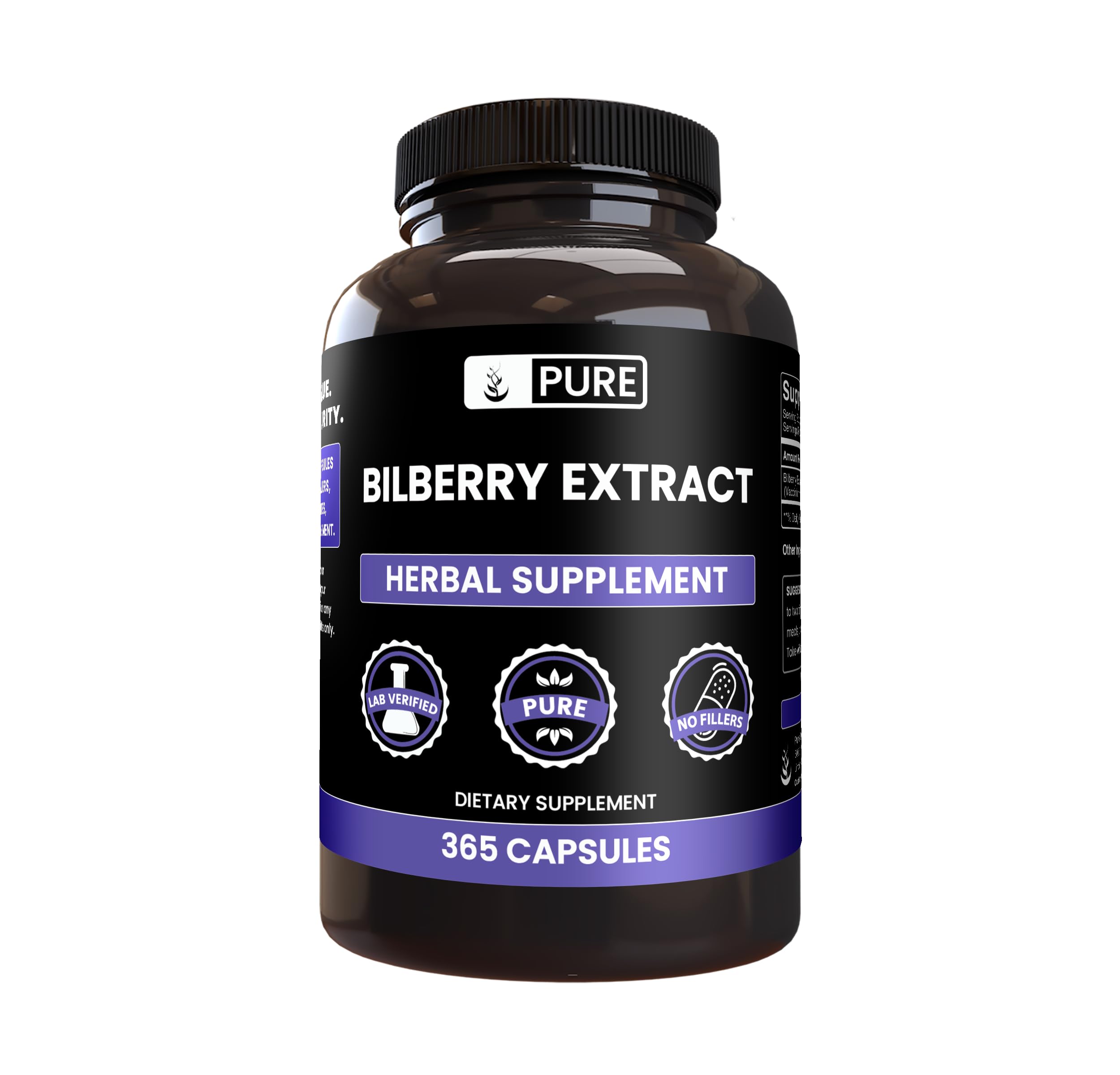 Pure Original Ingredients frasco frontal que muestra 365 cápsulas y claridad de etiqueta