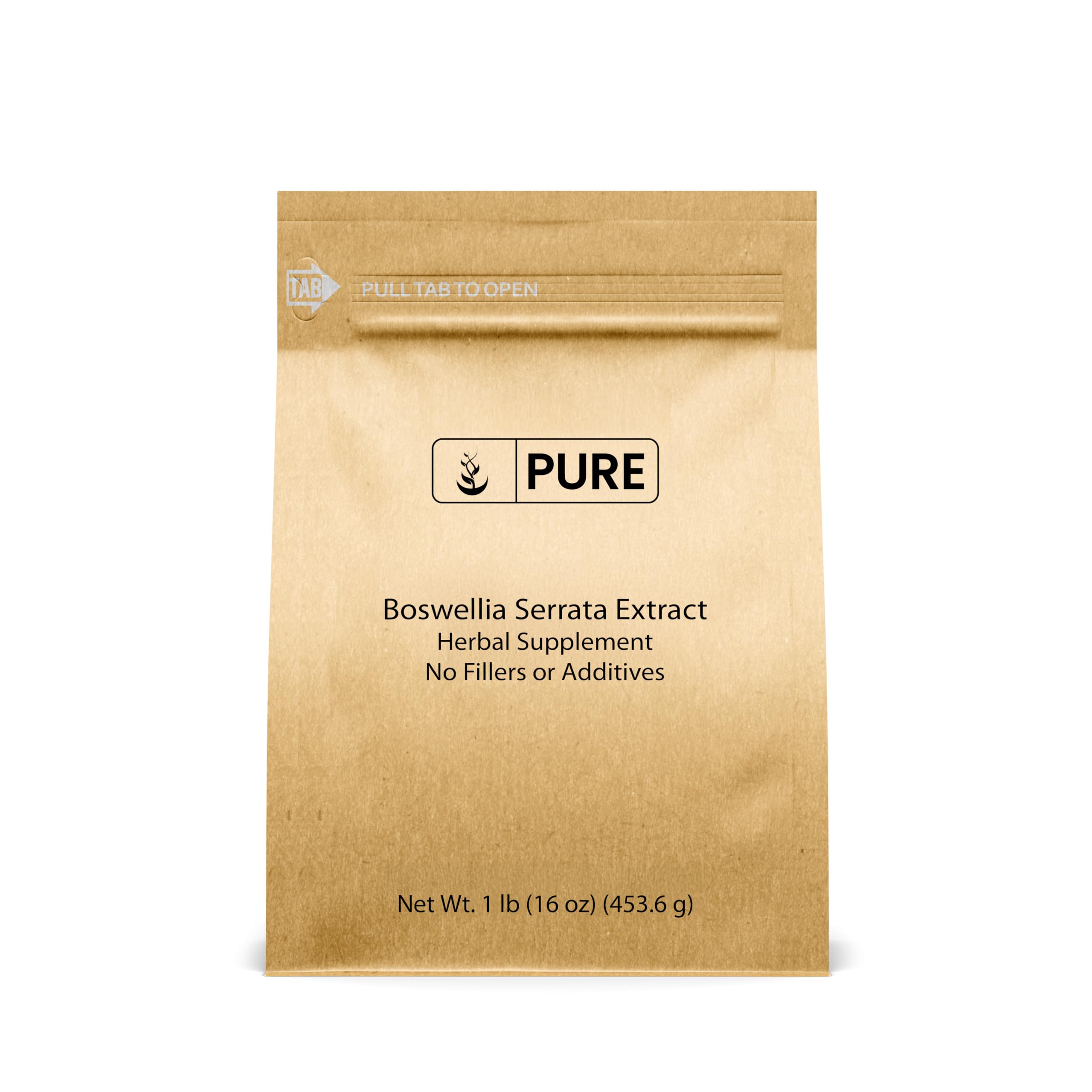 PURE ORIGINAL INGREDIENTS empaque frontal Boswellia Serrata mostrando etiqueta y beneficio pureza