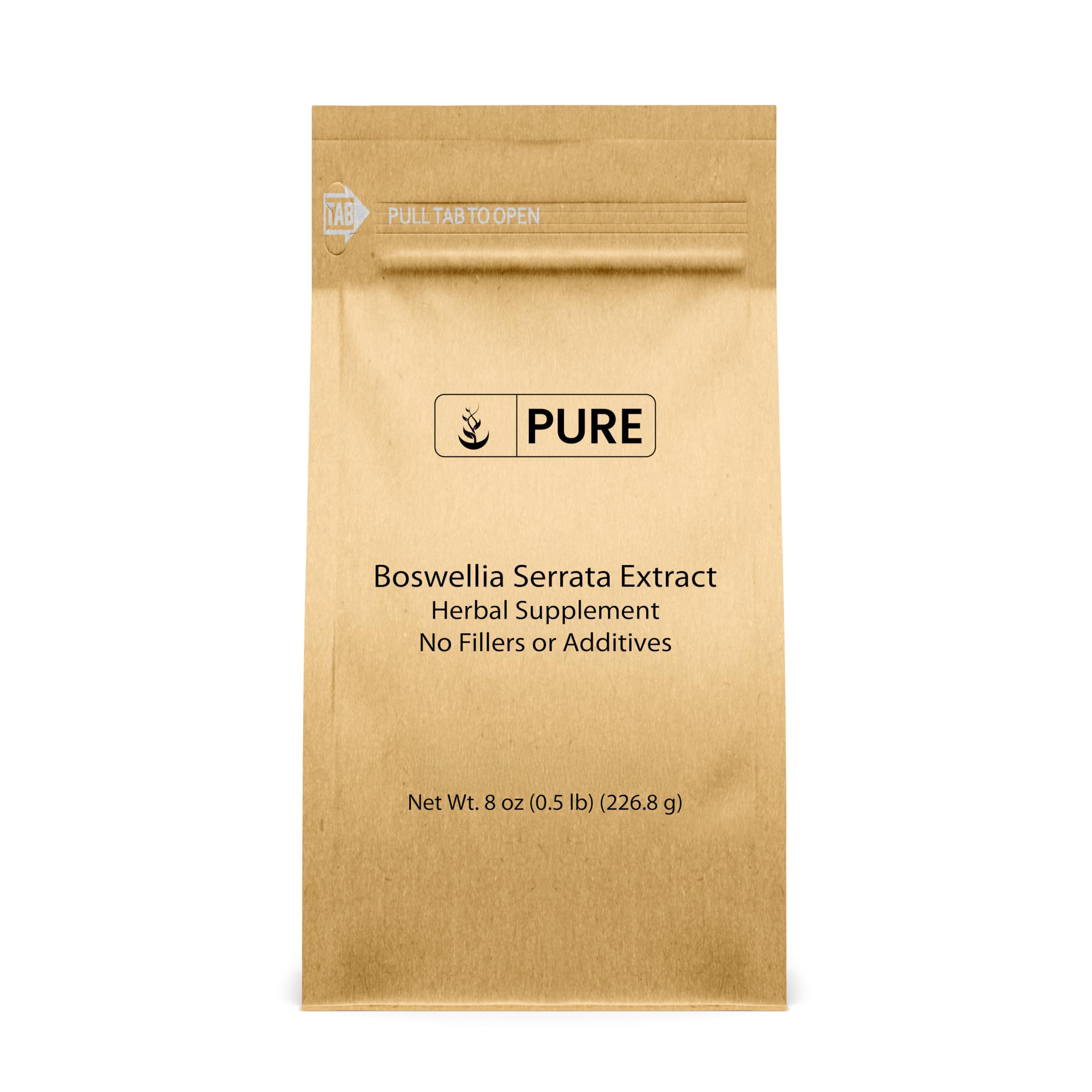 PURE ORIGINAL INGREDIENTS envase frontal de Boswellia Serrata 8oz, presentación clara y pura