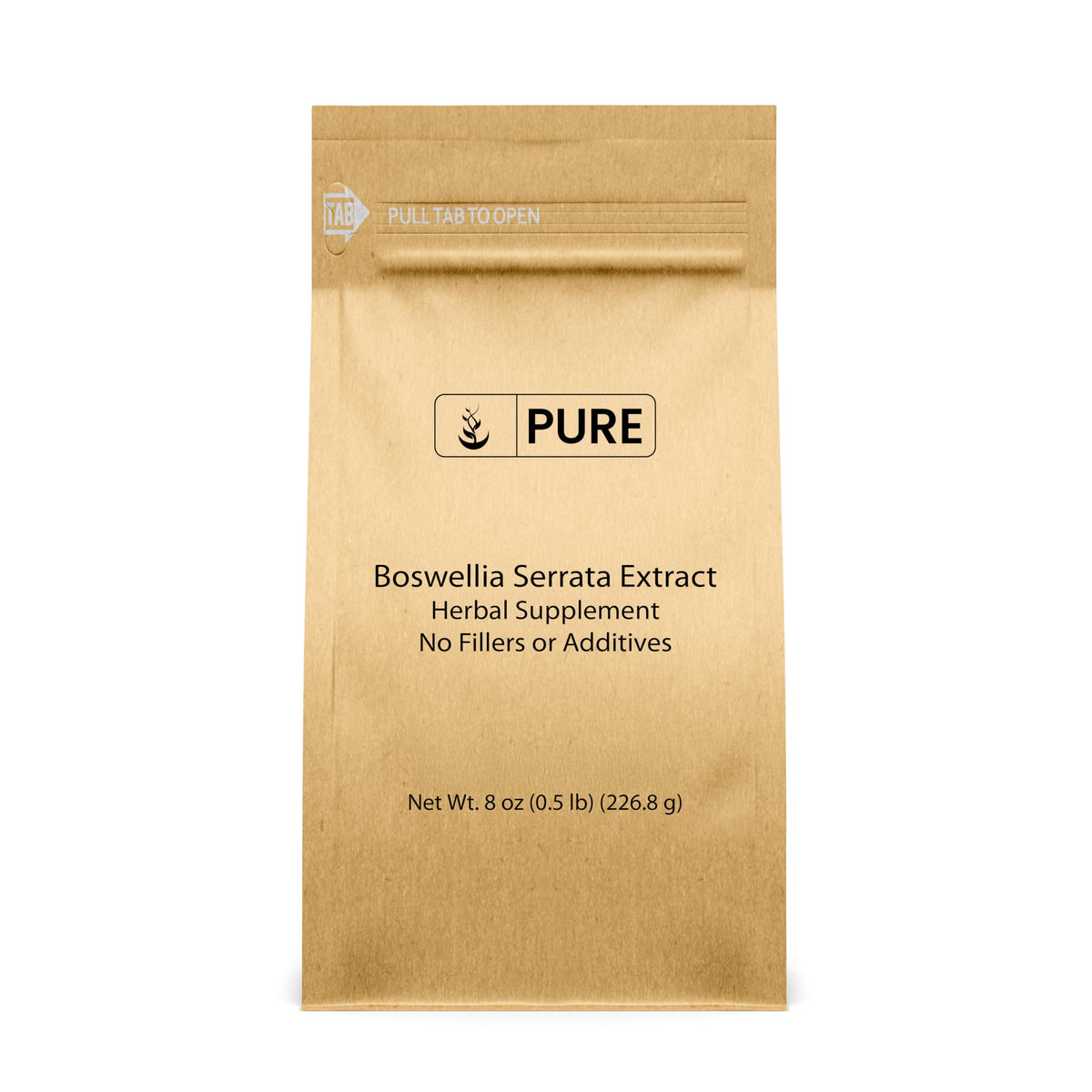 PURE ORIGINAL INGREDIENTS envase frontal de Boswellia Serrata 8oz, presentación clara y pura