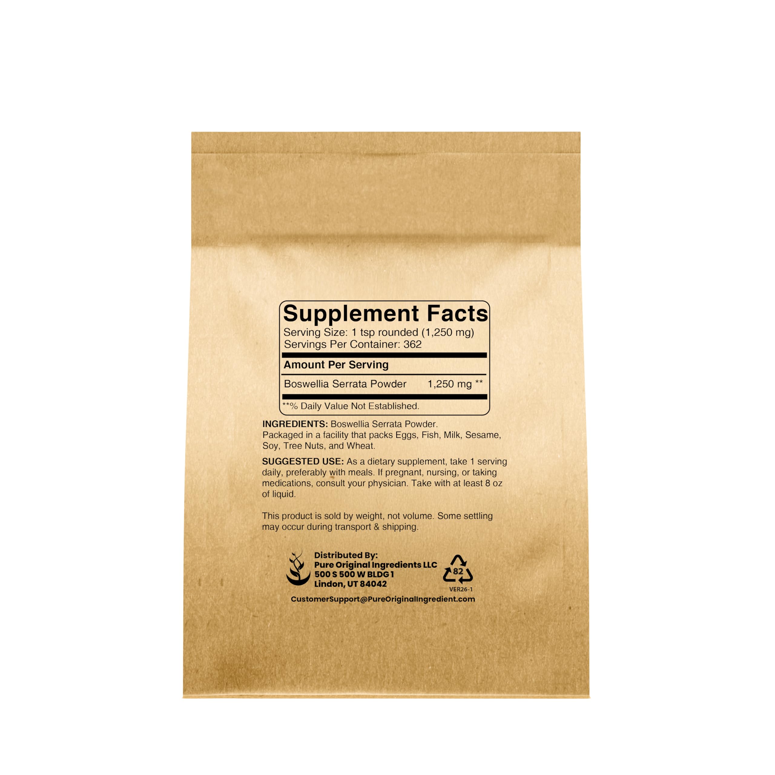 PURE ORIGINAL INGREDIENTS primer plano del polvo de Boswellia Serrata textura fina y fácil mezcla