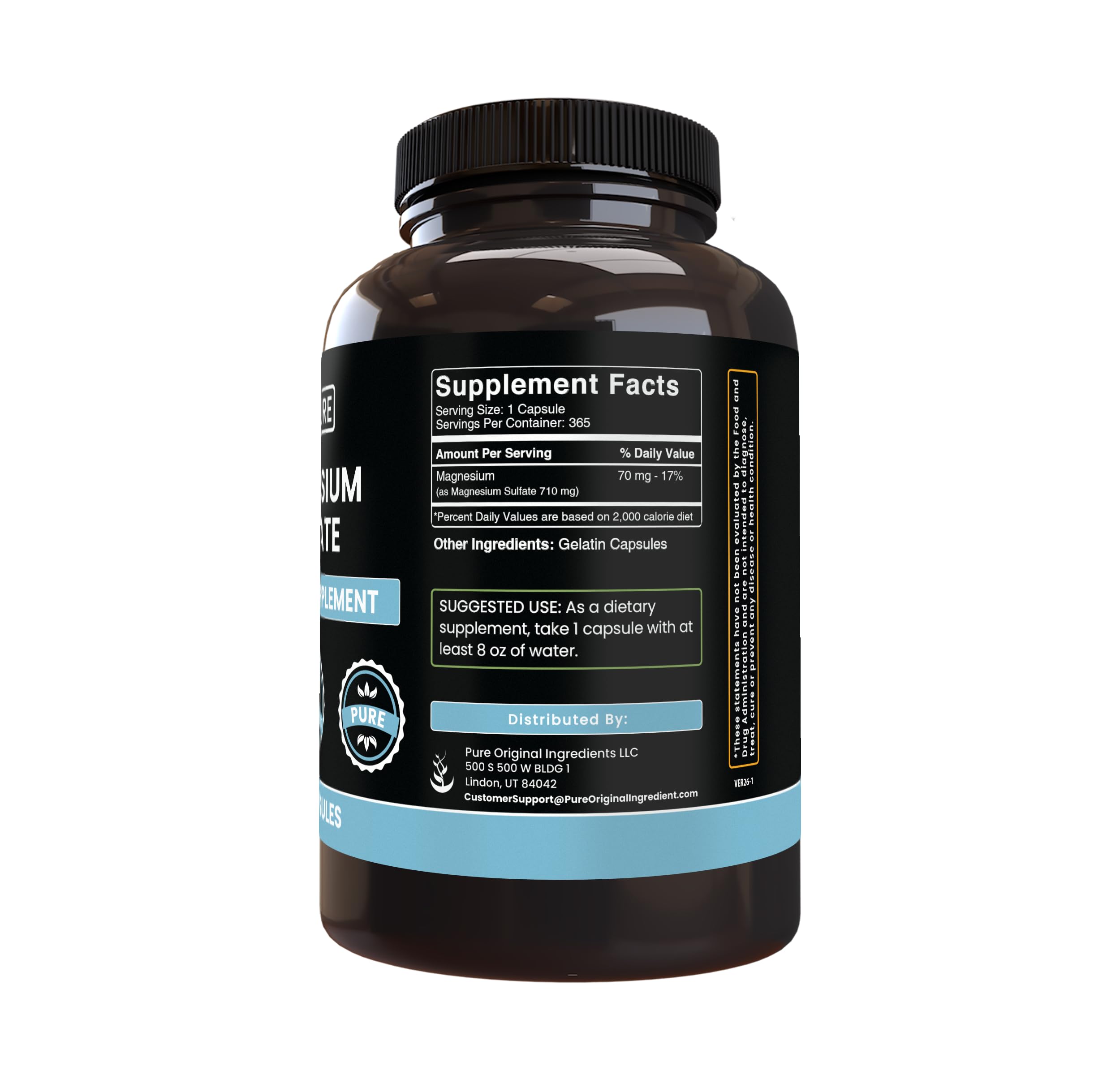 PURE ORIGINAL INGREDIENTS primer plano de una cápsula que destaca la pureza y facilidad de ingestión