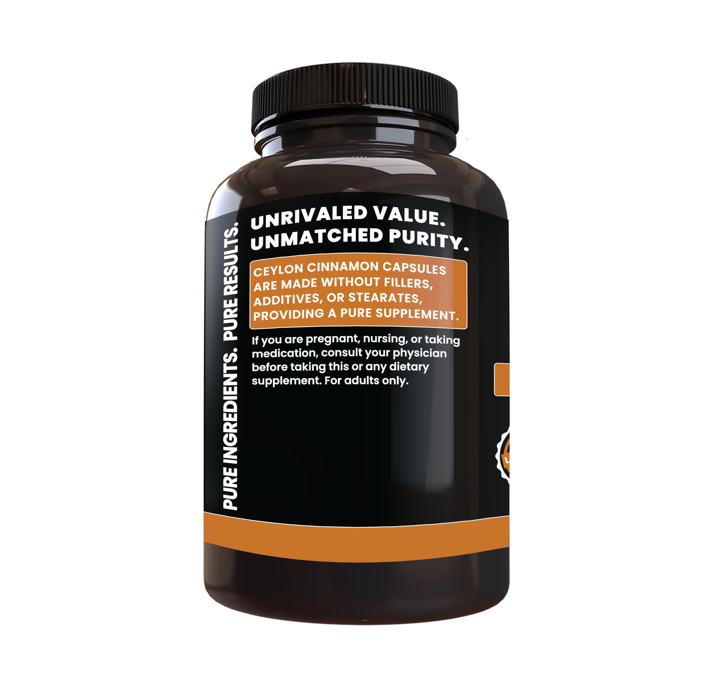 PURE ORIGINAL INGREDIENTS cápsula en mano para comparar tamaño y dosificación cómoda