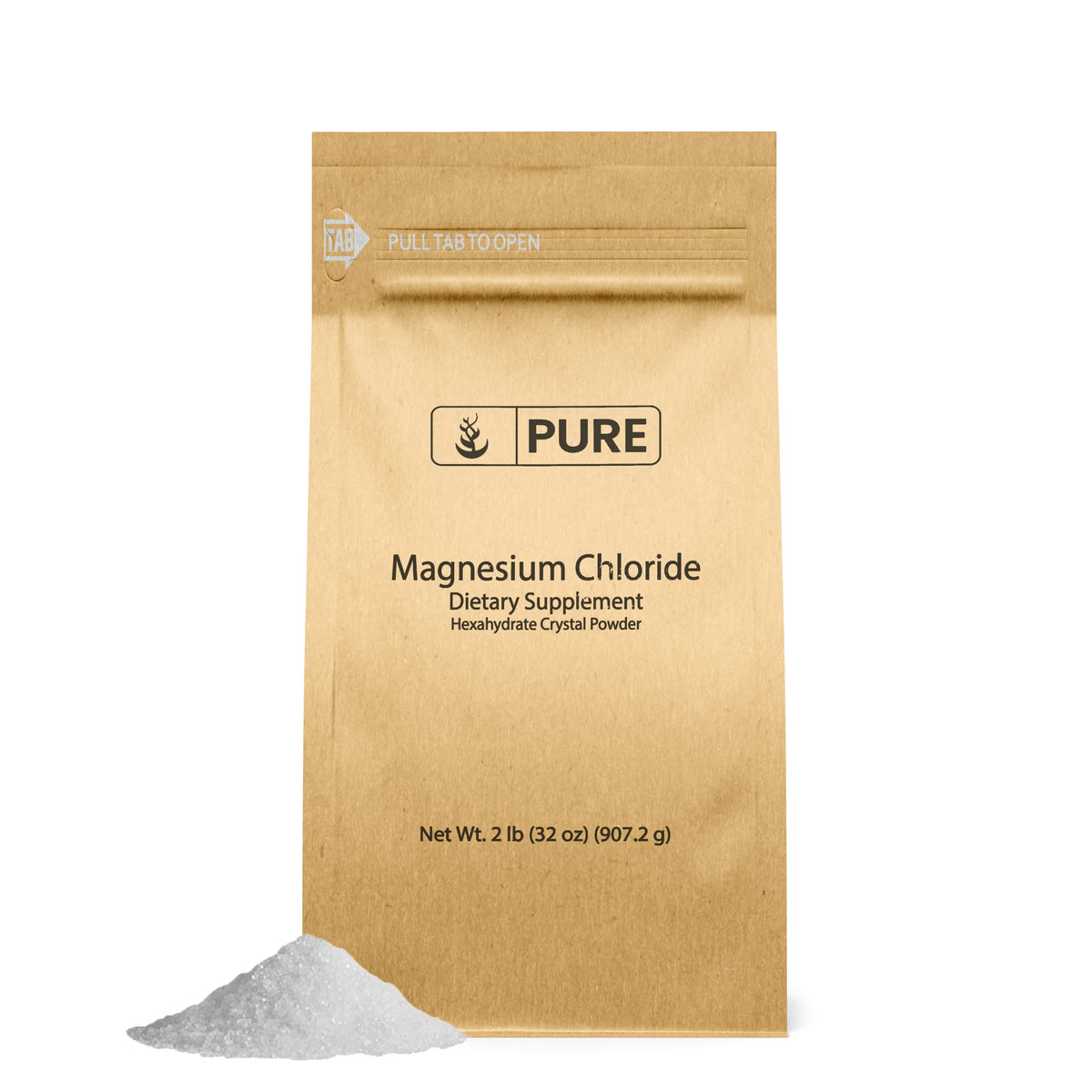 Pure Original Ingredients envase frontal del cloruro de magnesio mostrando etiqueta clara y beneficio de pureza