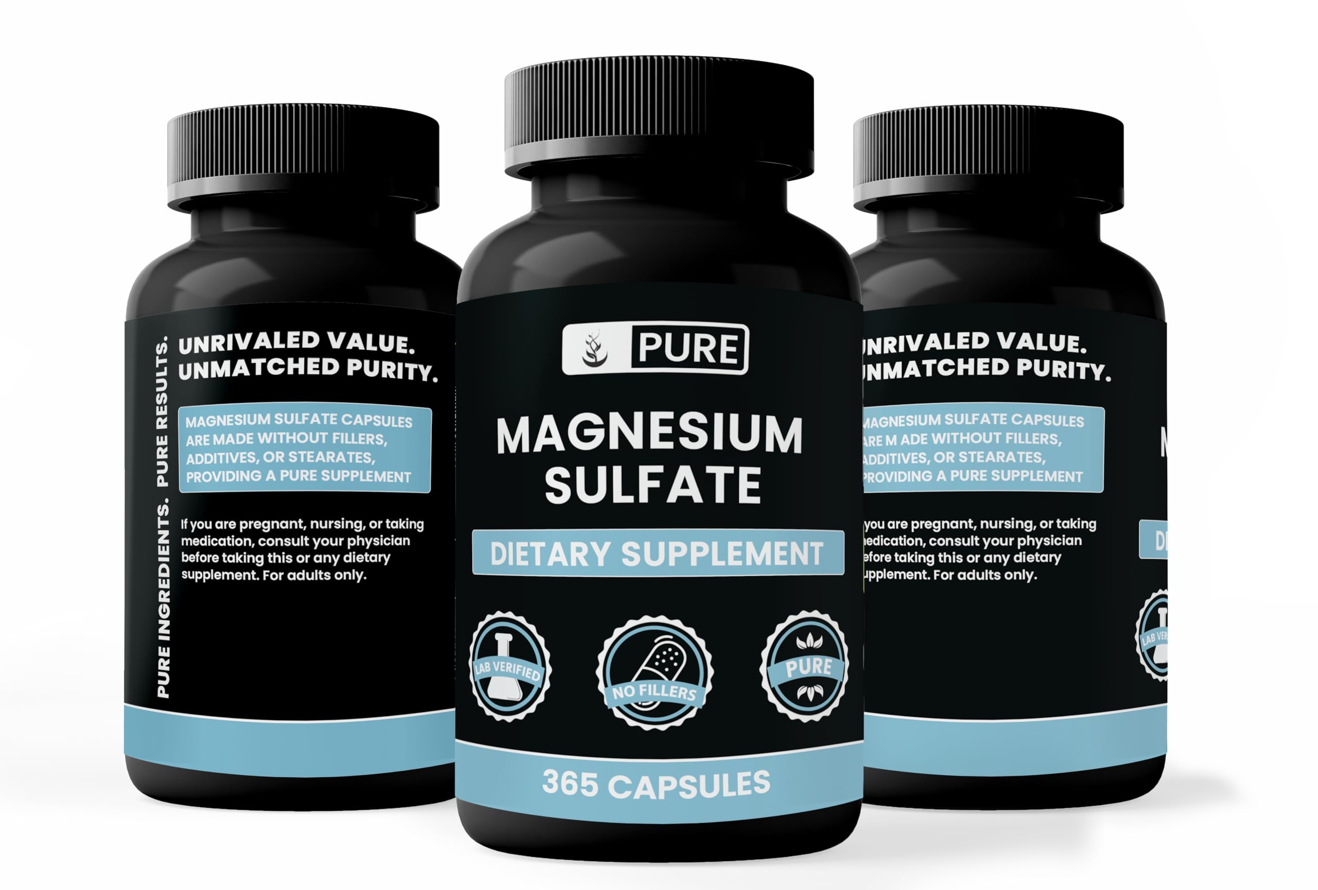 PURE ORIGINAL INGREDIENTS frasco abierto con cápsulas listas para llevar y almacenamiento seguro