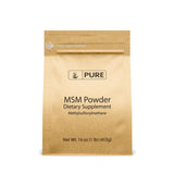 PURE ORIGINAL INGREDIENTS envase frontal de MSM en polvo muestra pureza y facilidad de uso