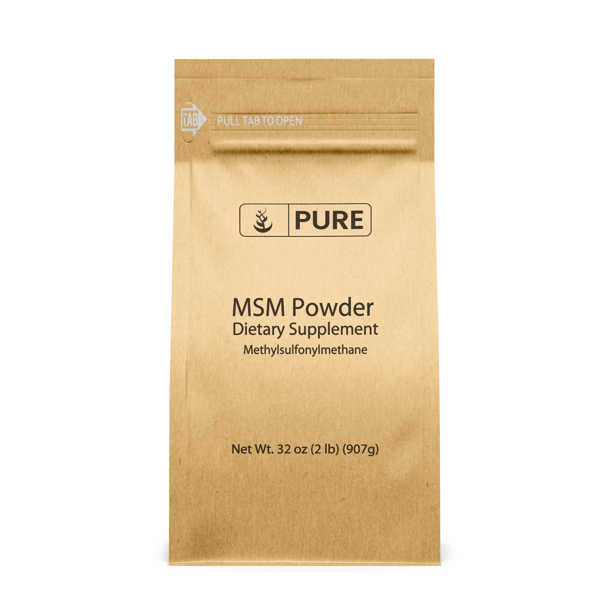 Pure Original Ingredients frasco frontal de MSM polvo, presentación clara y sin aditivos