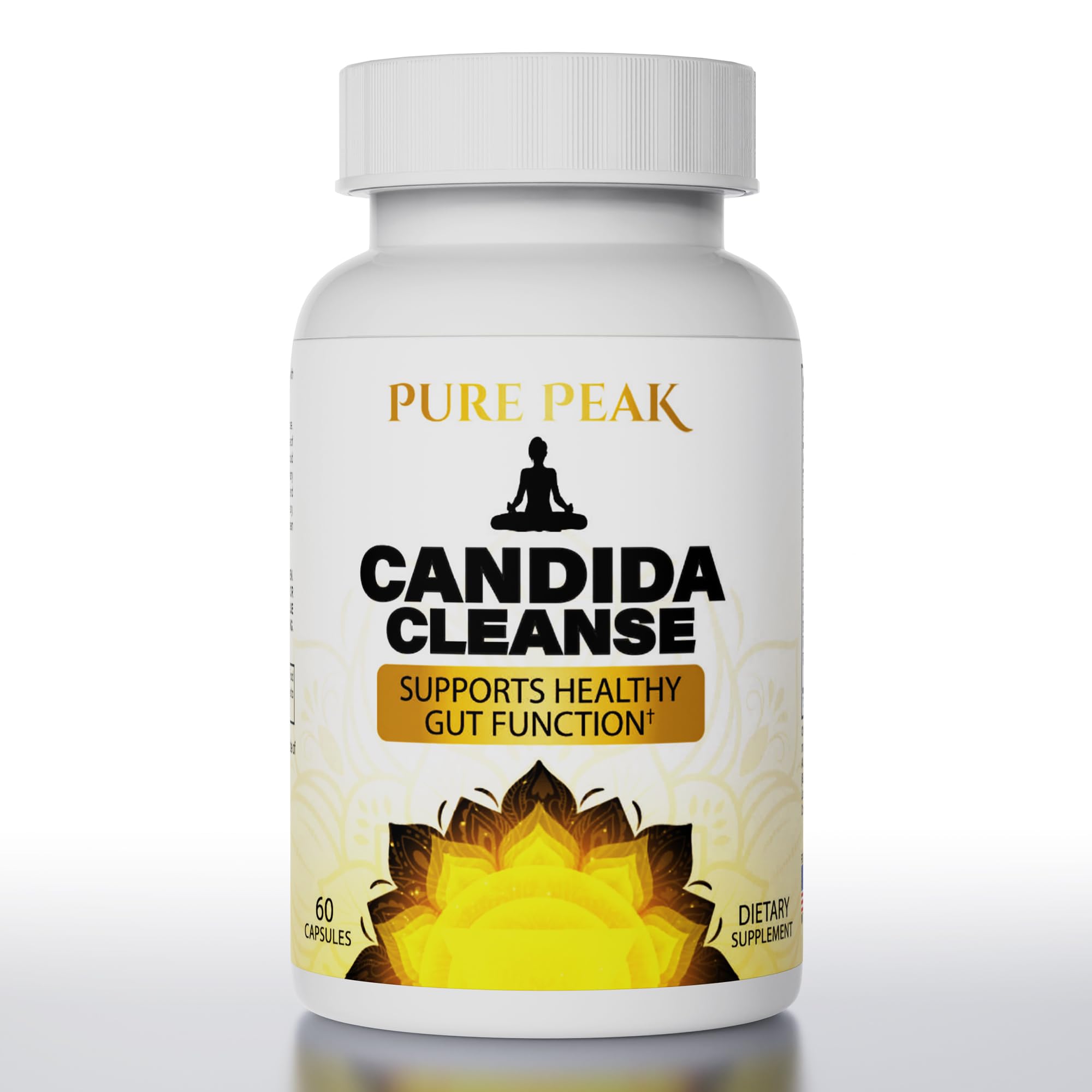 Pure Peak frente del envase mostrando 60 cápsulas y beneficios de apoyo intestinal