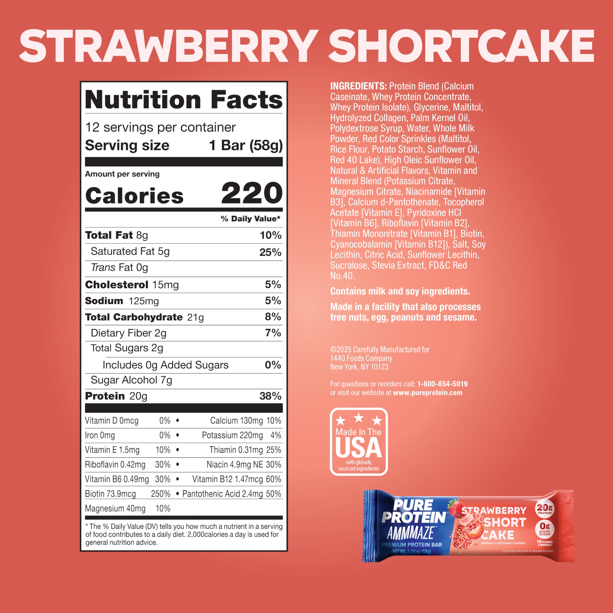 Pure Protein AMMMAZE barra abierta con centro strawberry shortcake y contraste cremoso
