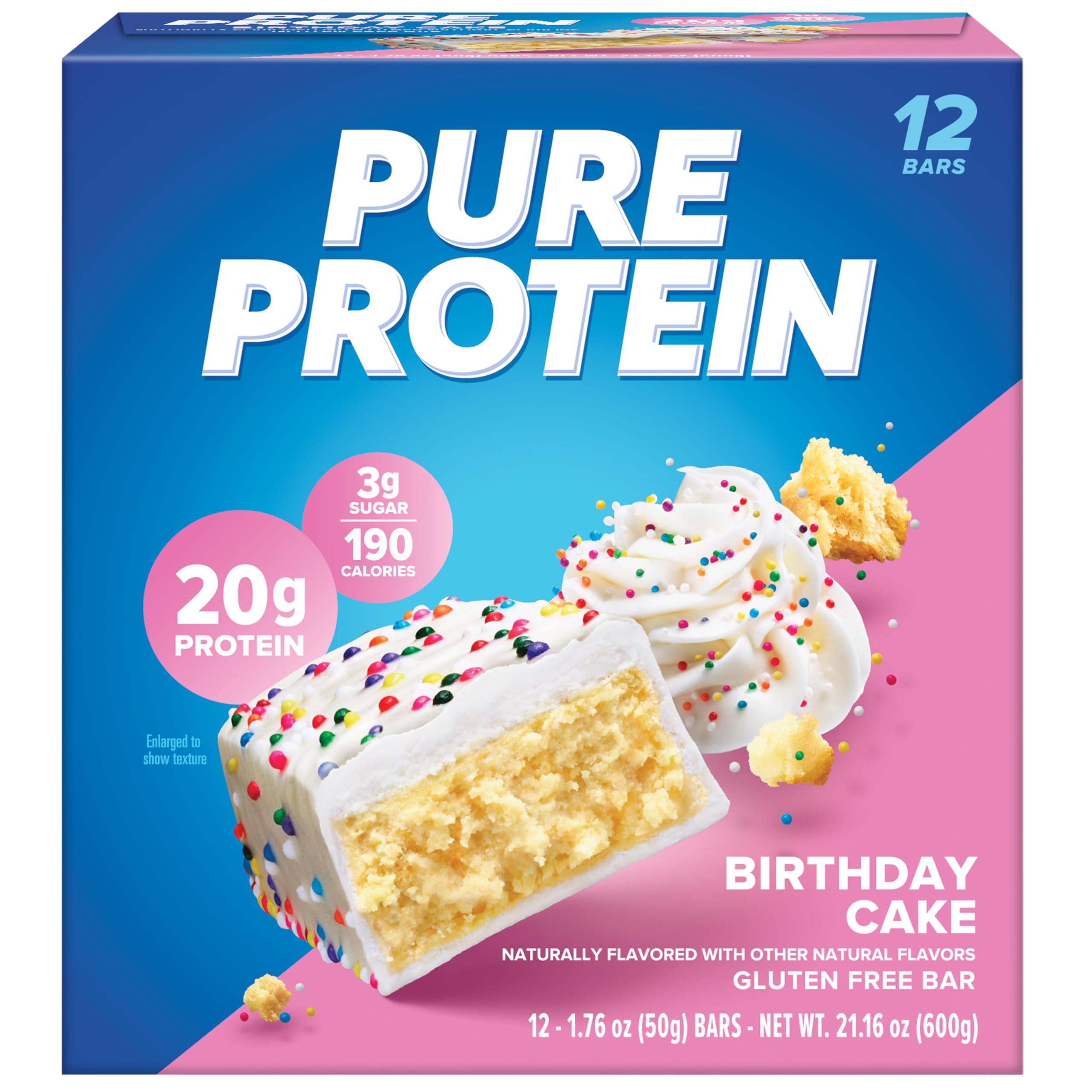 Pure Protein primer plano textura de la barra mostrando cobertura y relleno cremoso