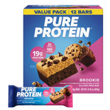 Pure Protein vista frontal del paquete que destaca 20 g proteína y bajo azúcar