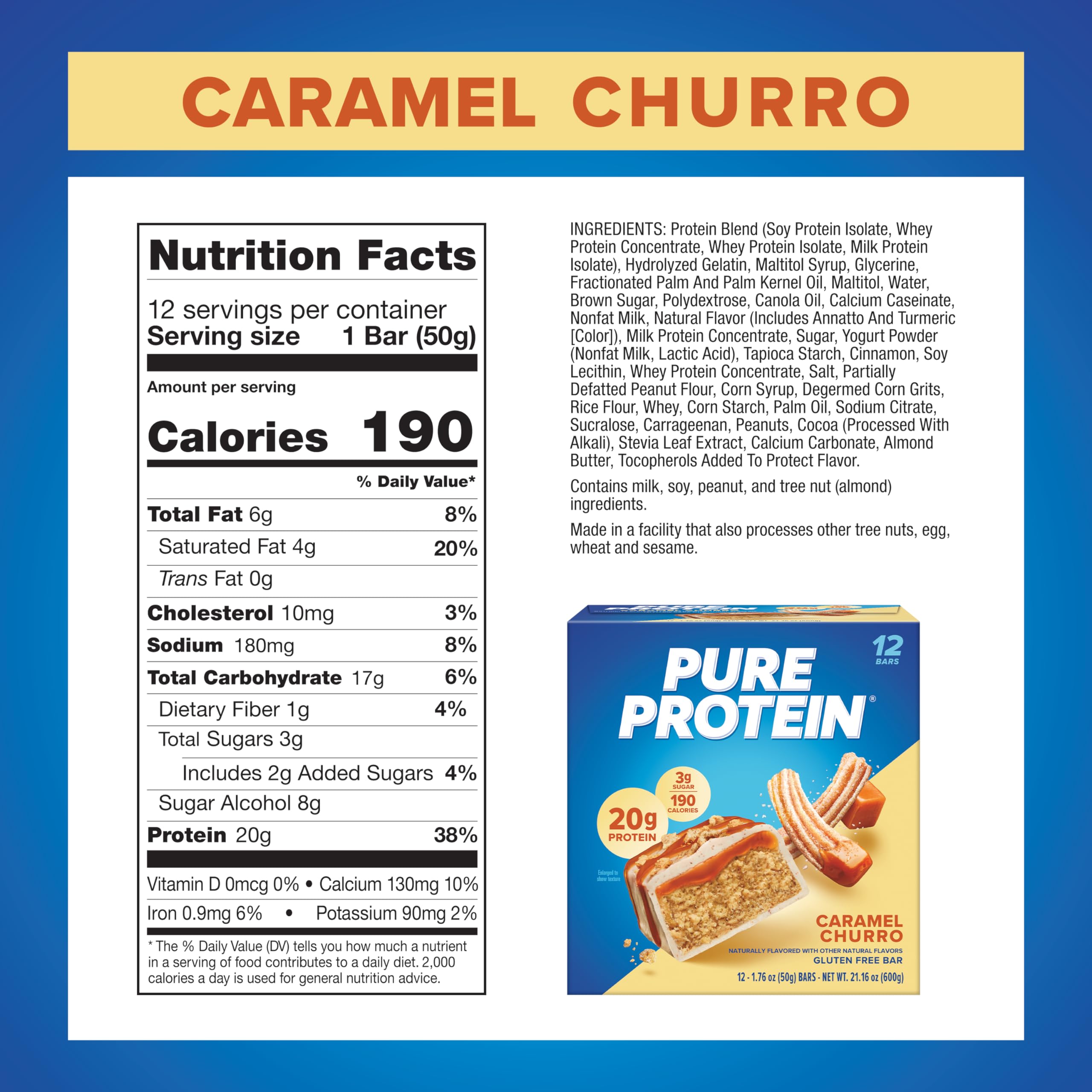 Pure Protein barra cortada con núcleo de caramelo, muestra textura y sabor