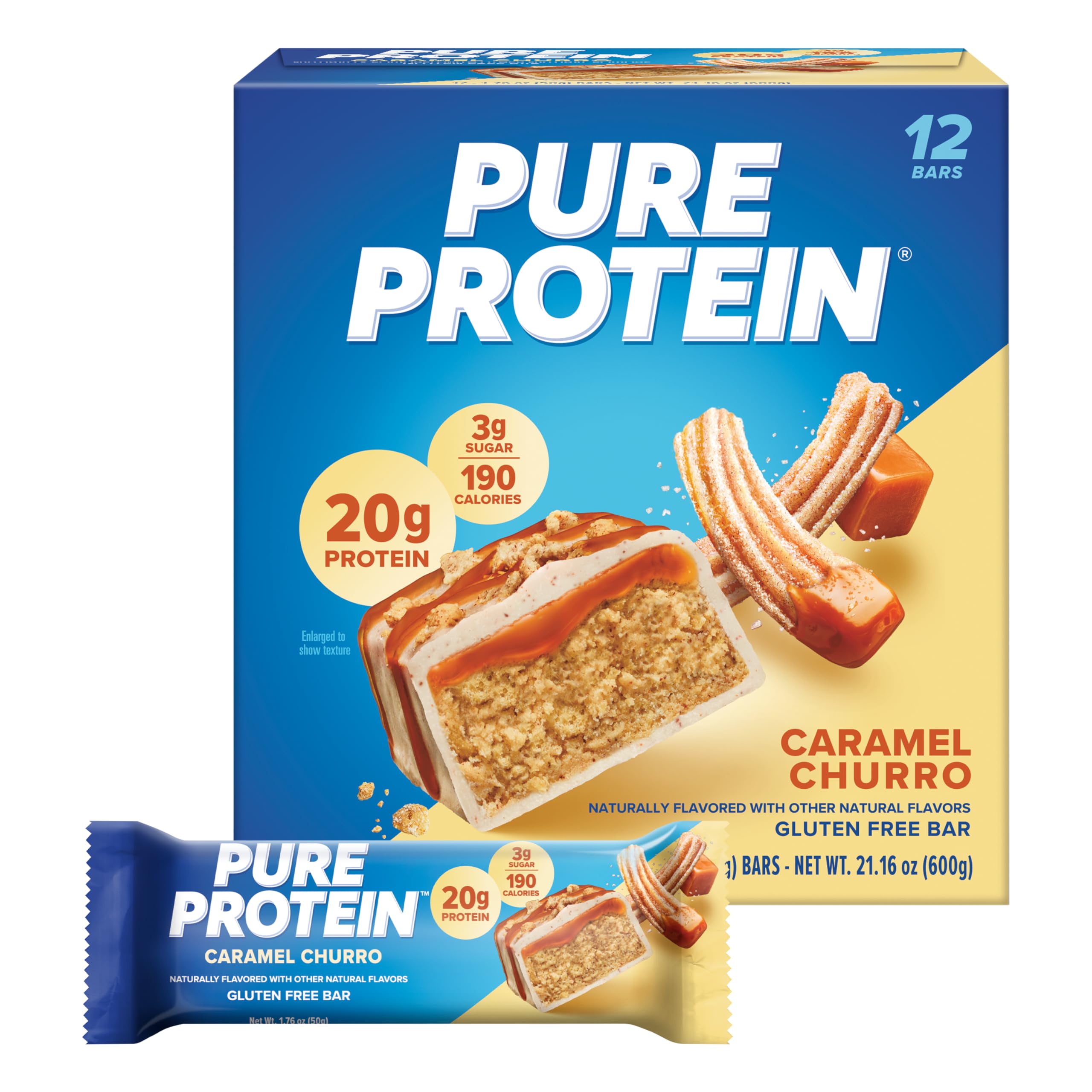 Pure Protein frente del empaque mostrando información nutricional y beneficios
