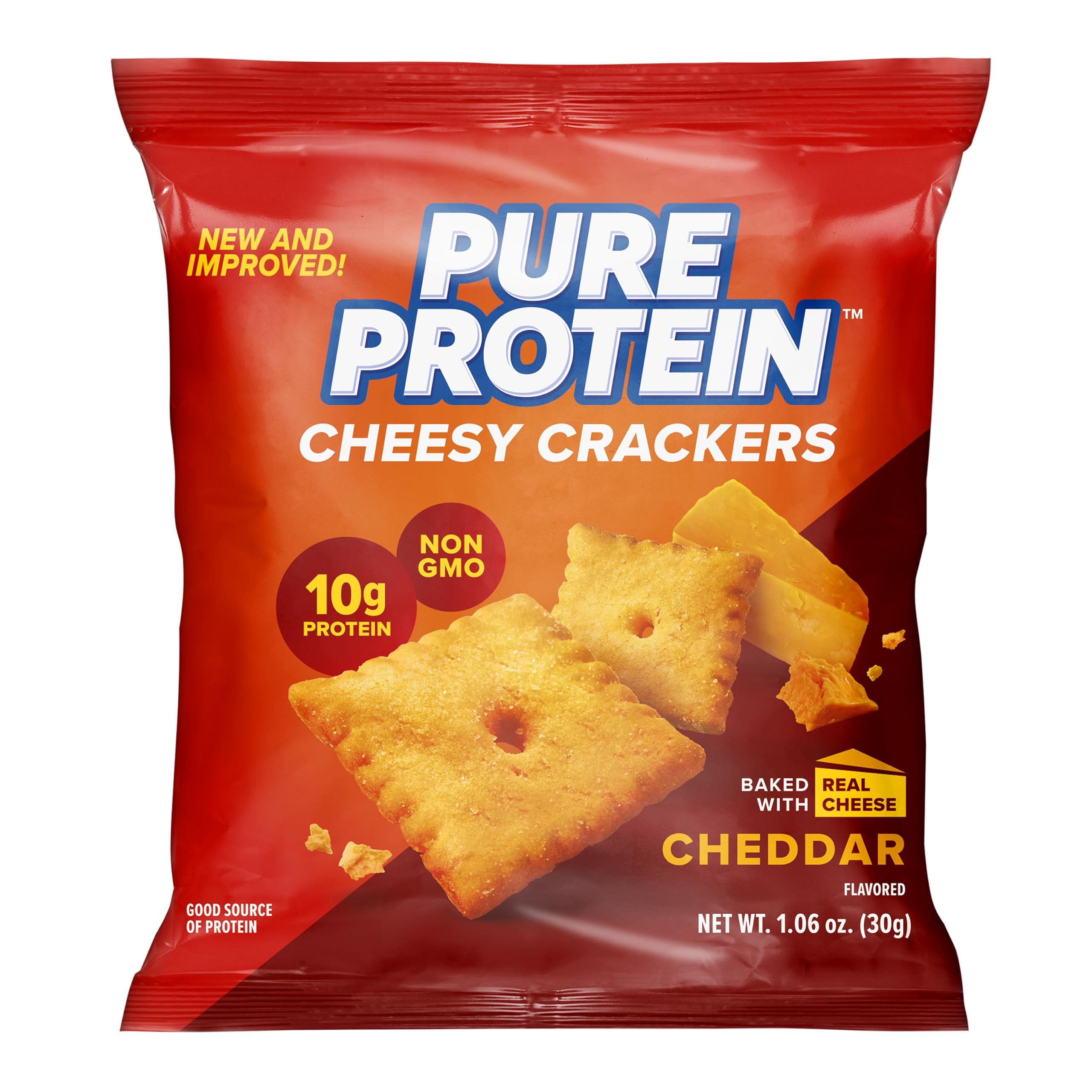 Pure Protein empaque frontal mostrando 12 paquetes, ideal para almacenamiento