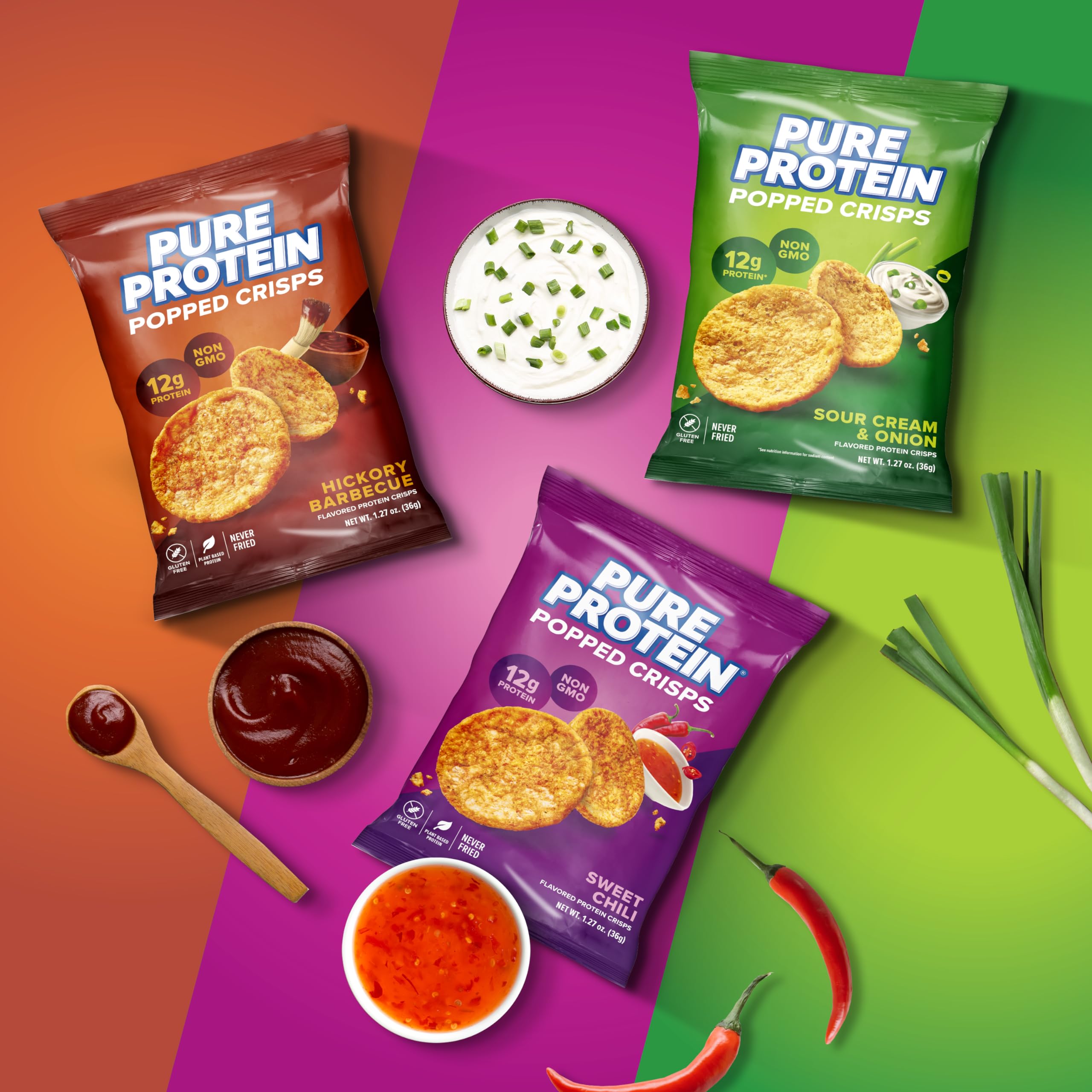 Pure Protein bolsa en mano para mostrar tamaño práctico y porción